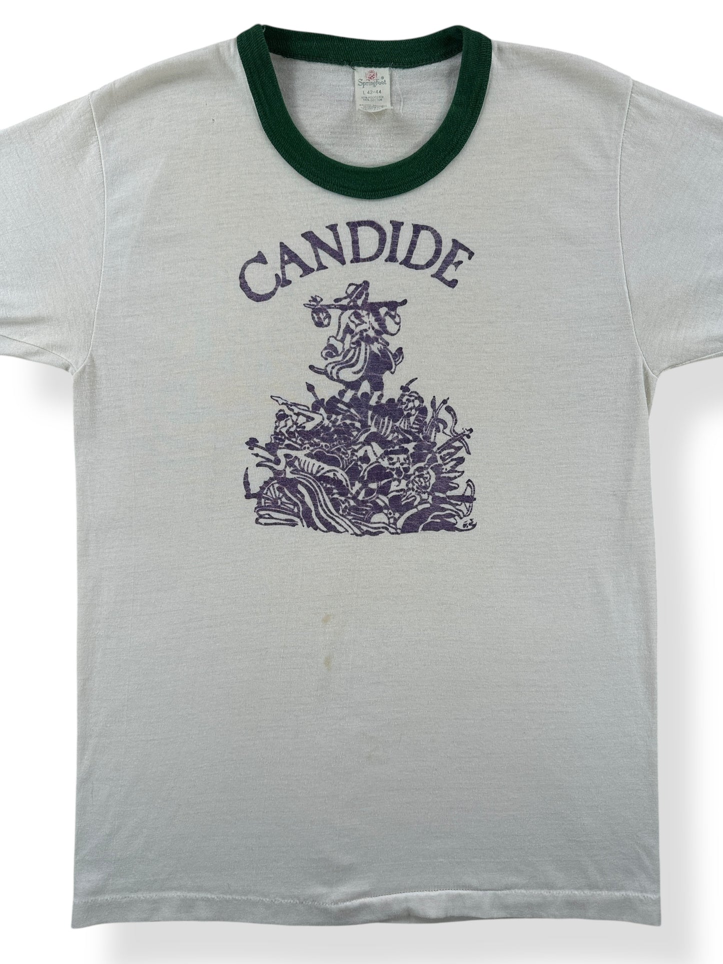 Front Close Up of Vintage Voltaire Candide Tee SZ S