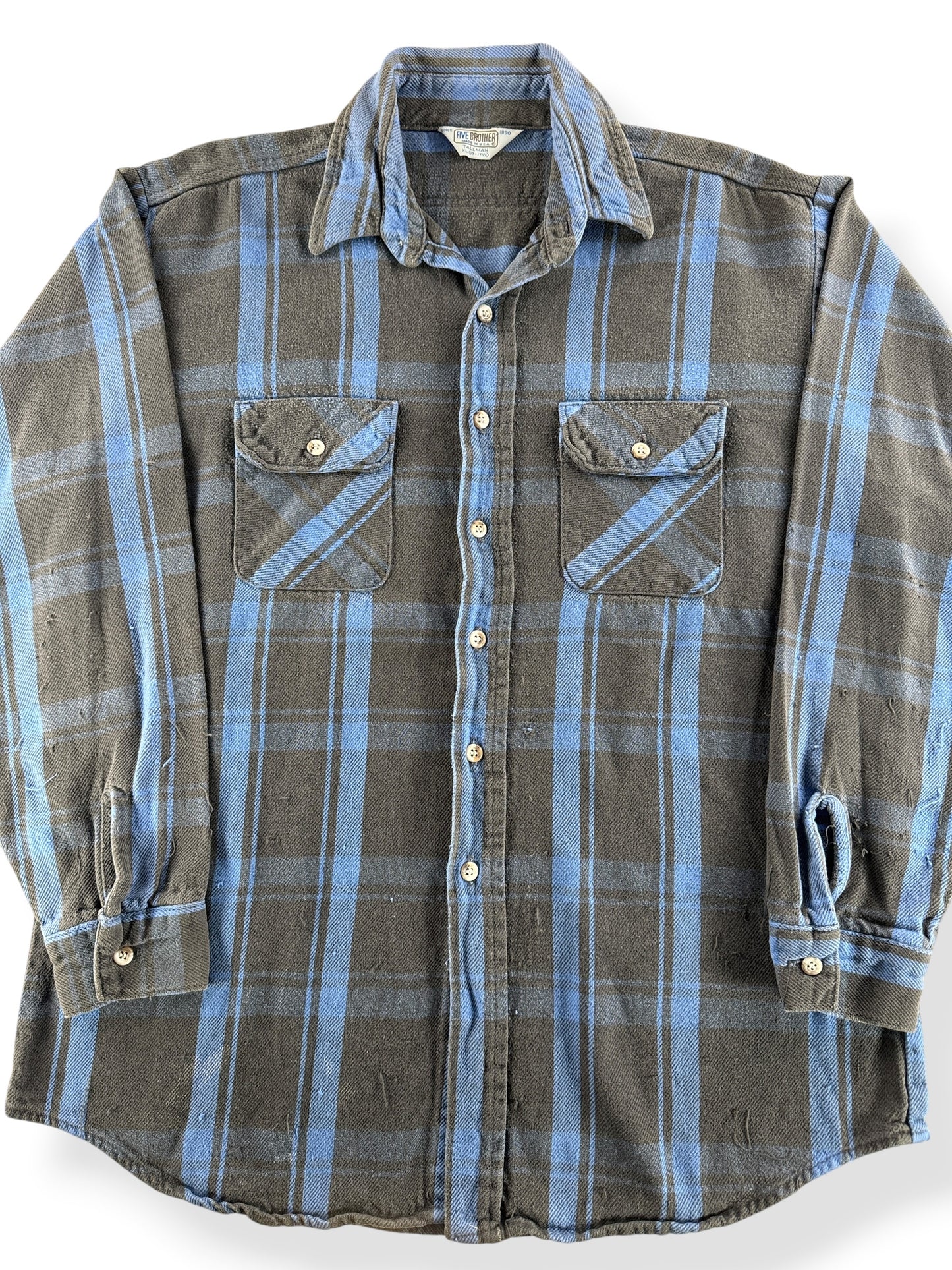 Front Close Up of Vintage 80's Five Brother Cotton Flannel SZ XL