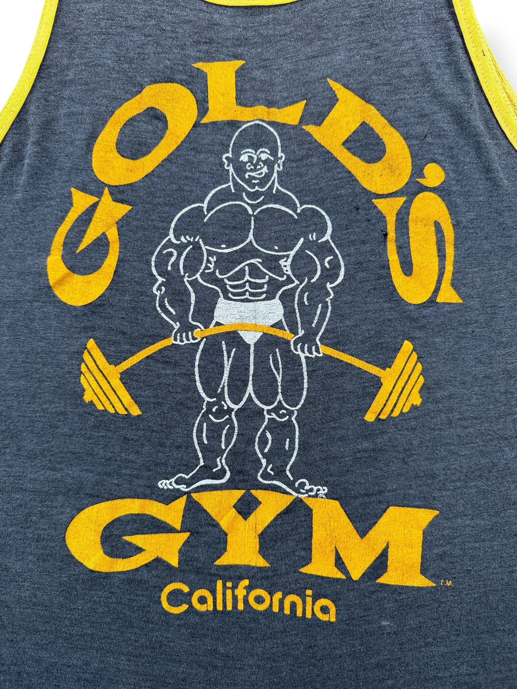 Front Graphic of Vintage Gold's Gym Tank Top SZ XS AS IS