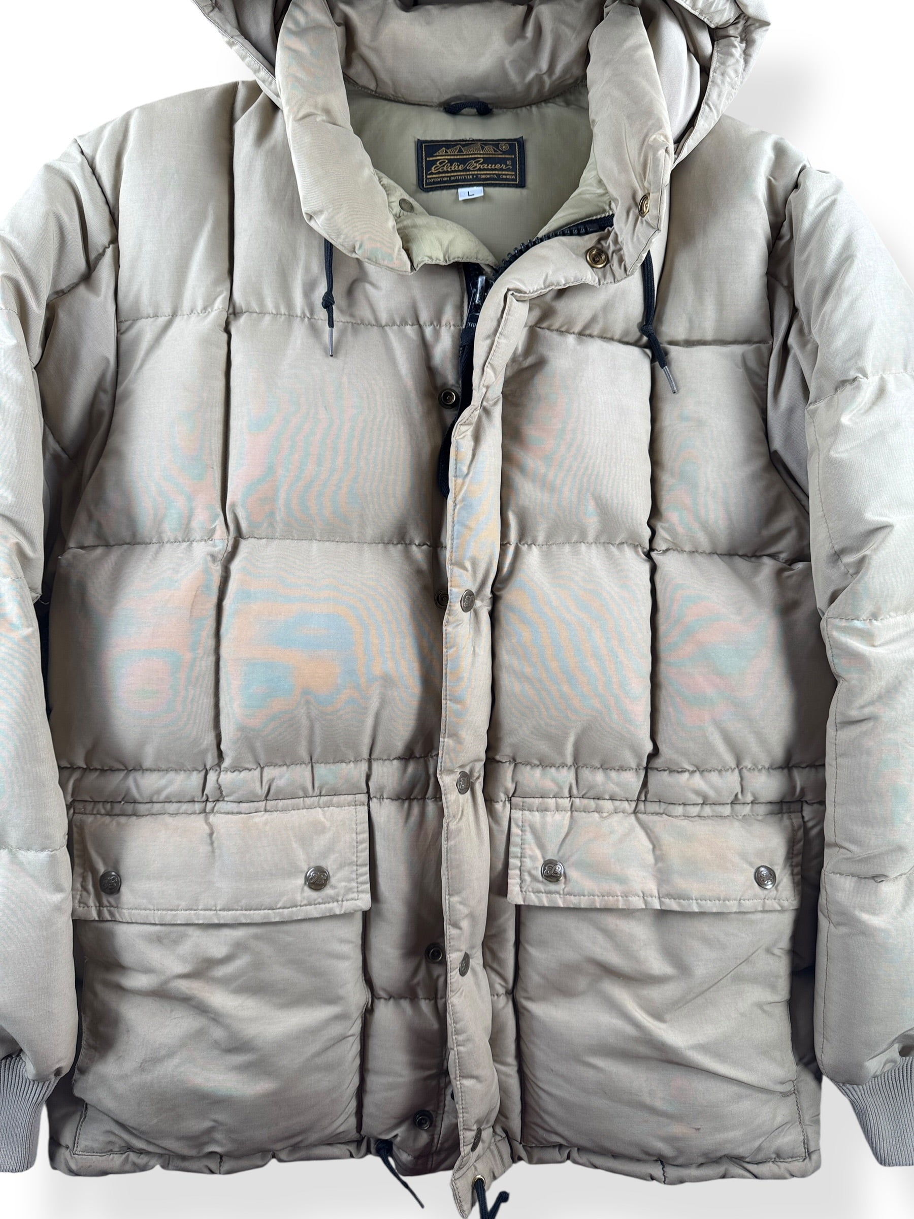 Front Close Up of Vintage Eddie Bauer Down Jacket SZ L