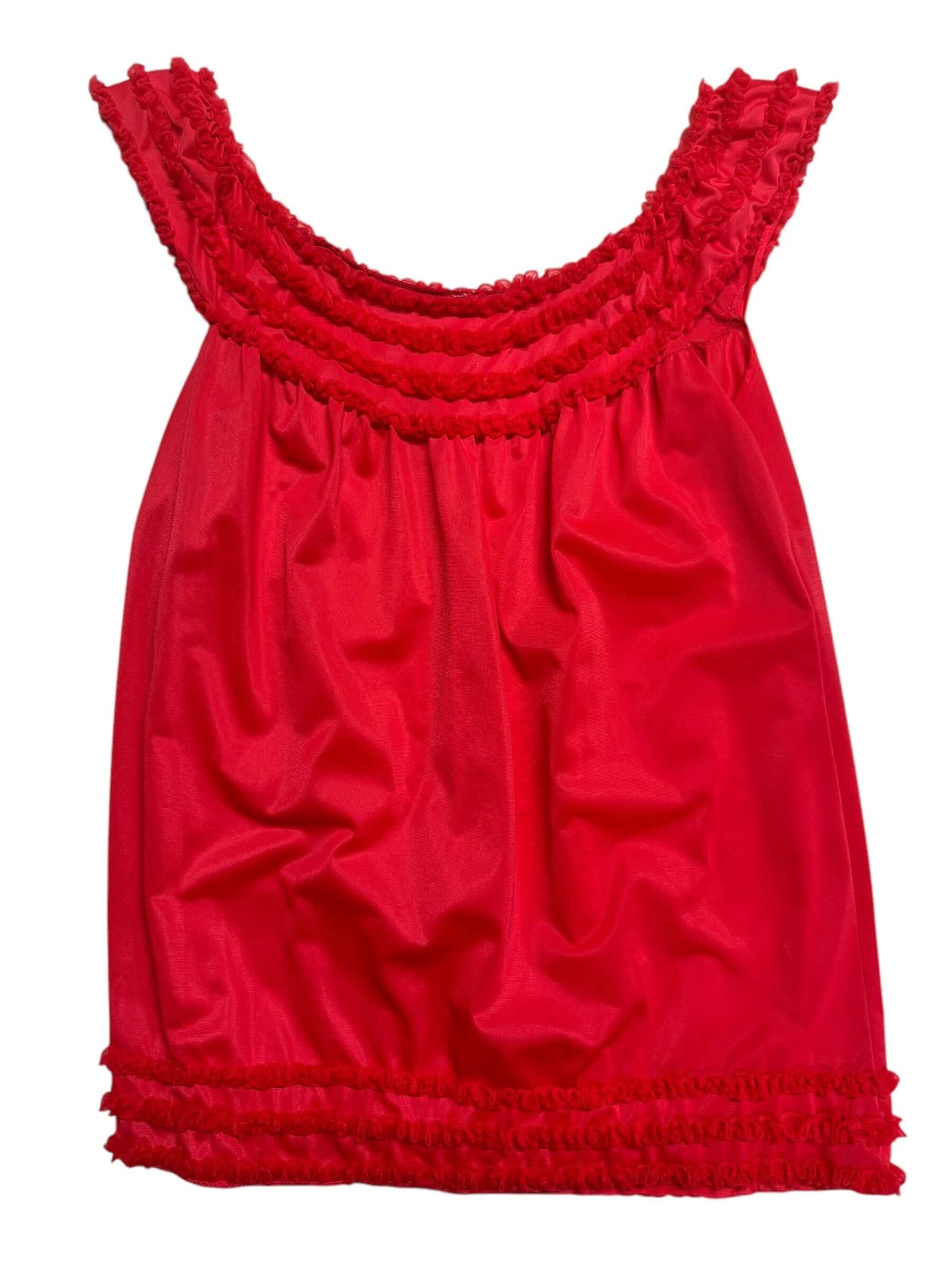 Front view of 1960s Red Ruffle Nighty Top L