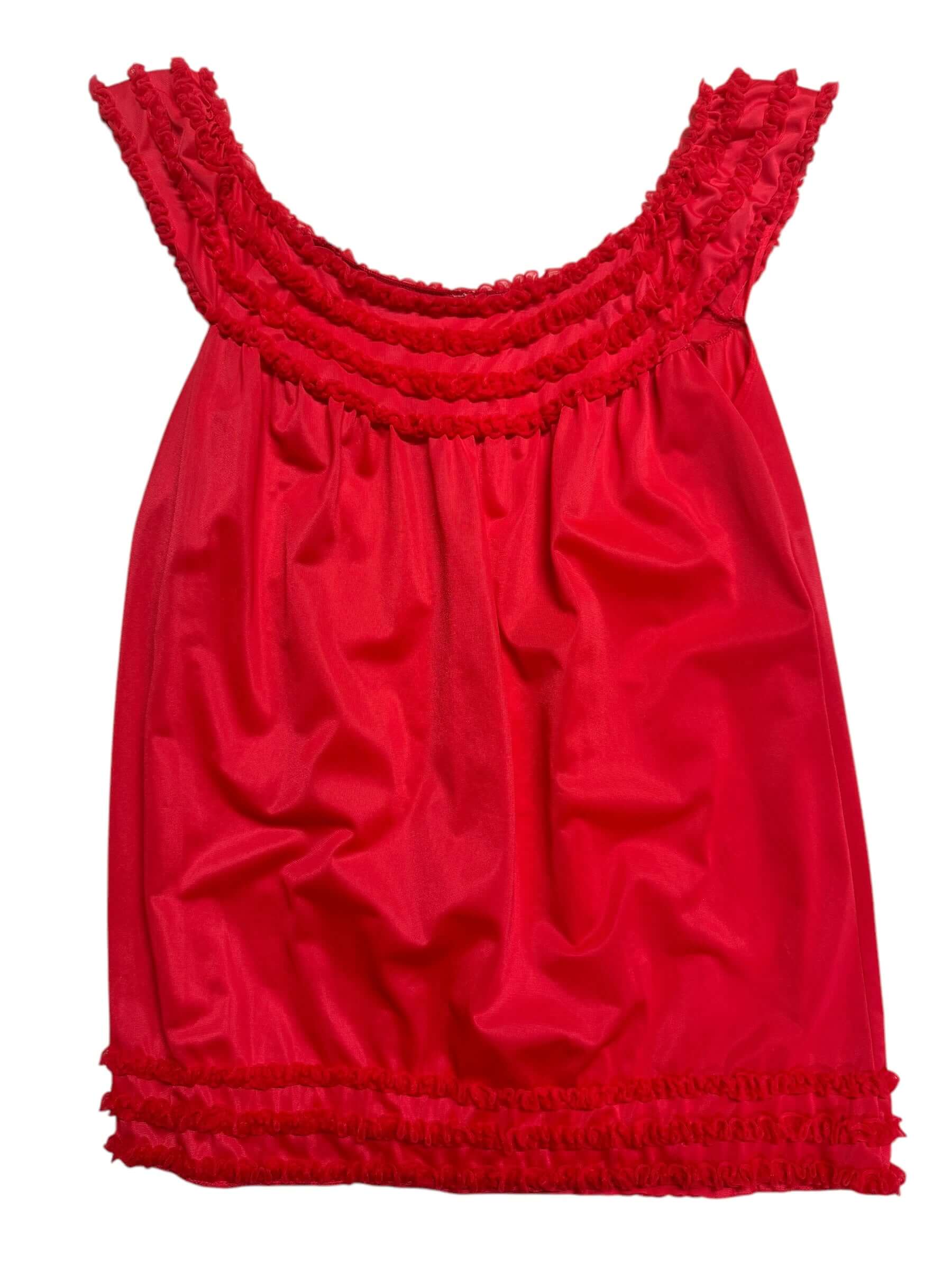 Front view of 1960s Red Ruffle Nighty Top L