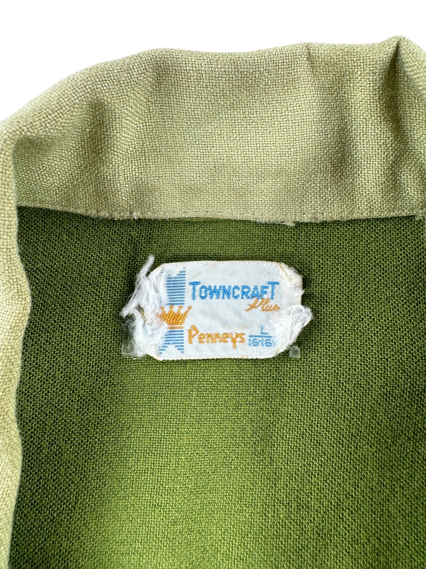 Tag on Vintage Penney's Towncraft Rayon Two Tone Green Shirt Jac SZ L