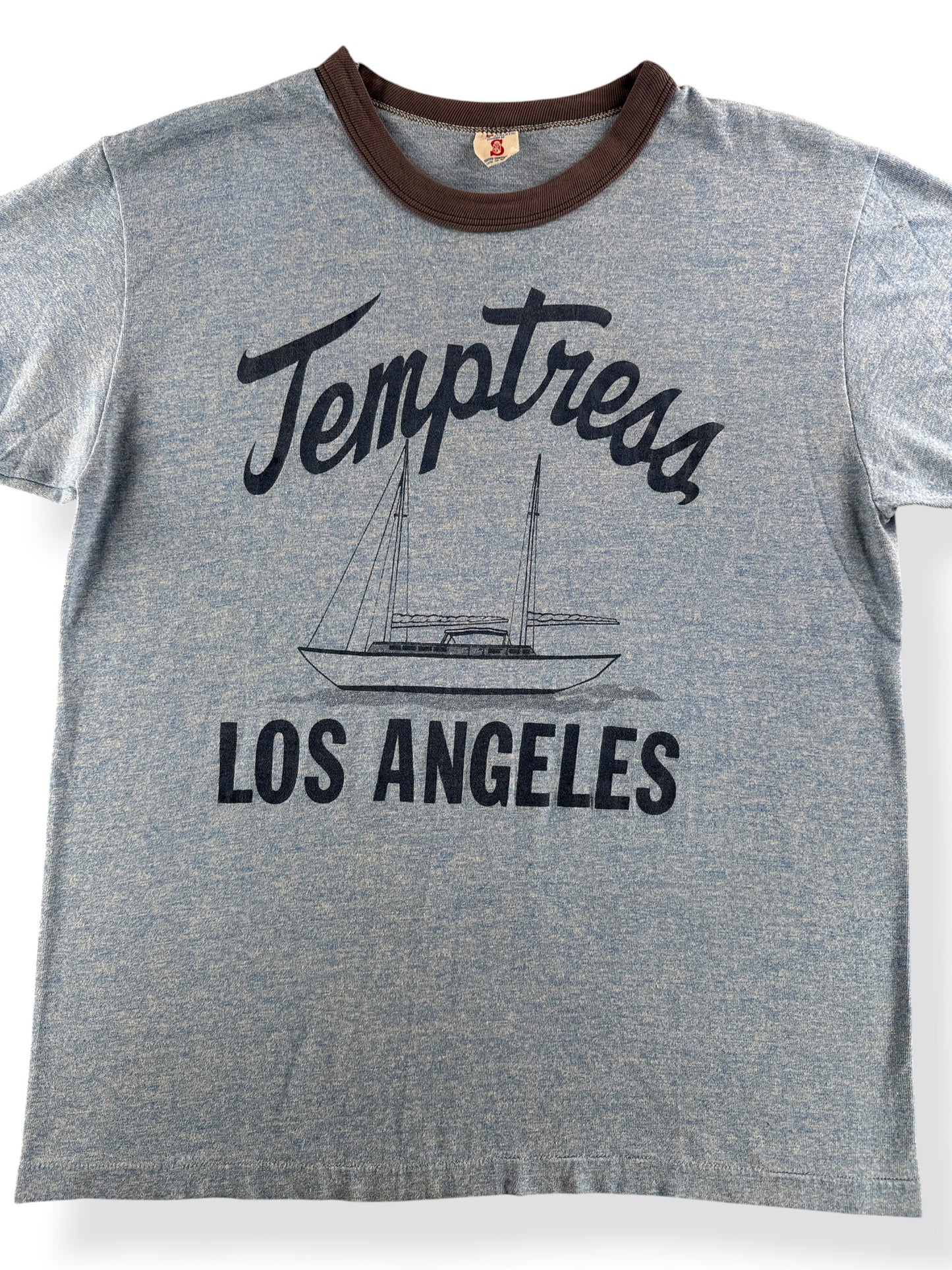 Close-up of Vintage Temptress Los Angeles Ringer Tee SZ XL (Fits M)