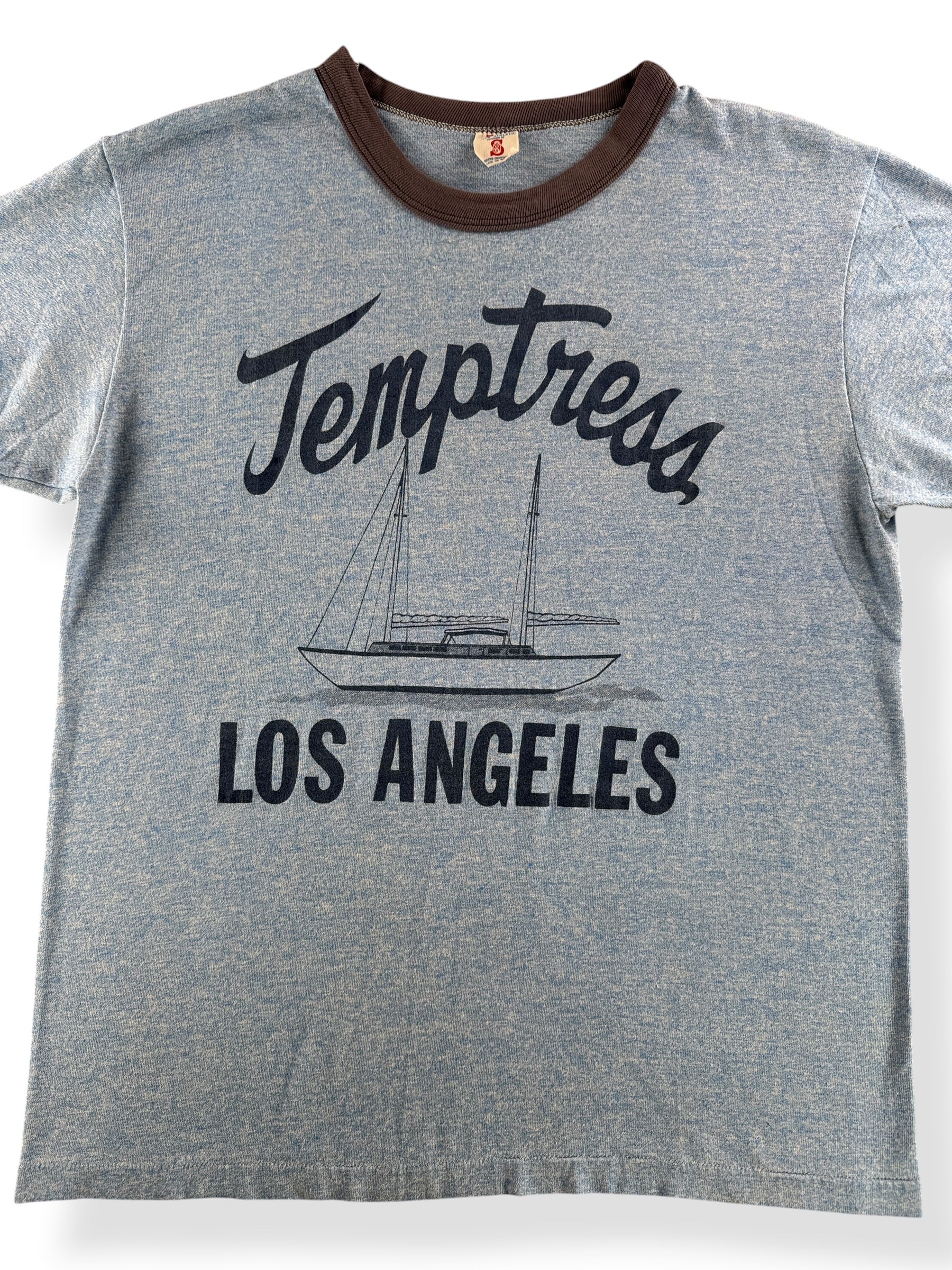 Close-up of Vintage Temptress Los Angeles Ringer Tee SZ XL (Fits M)