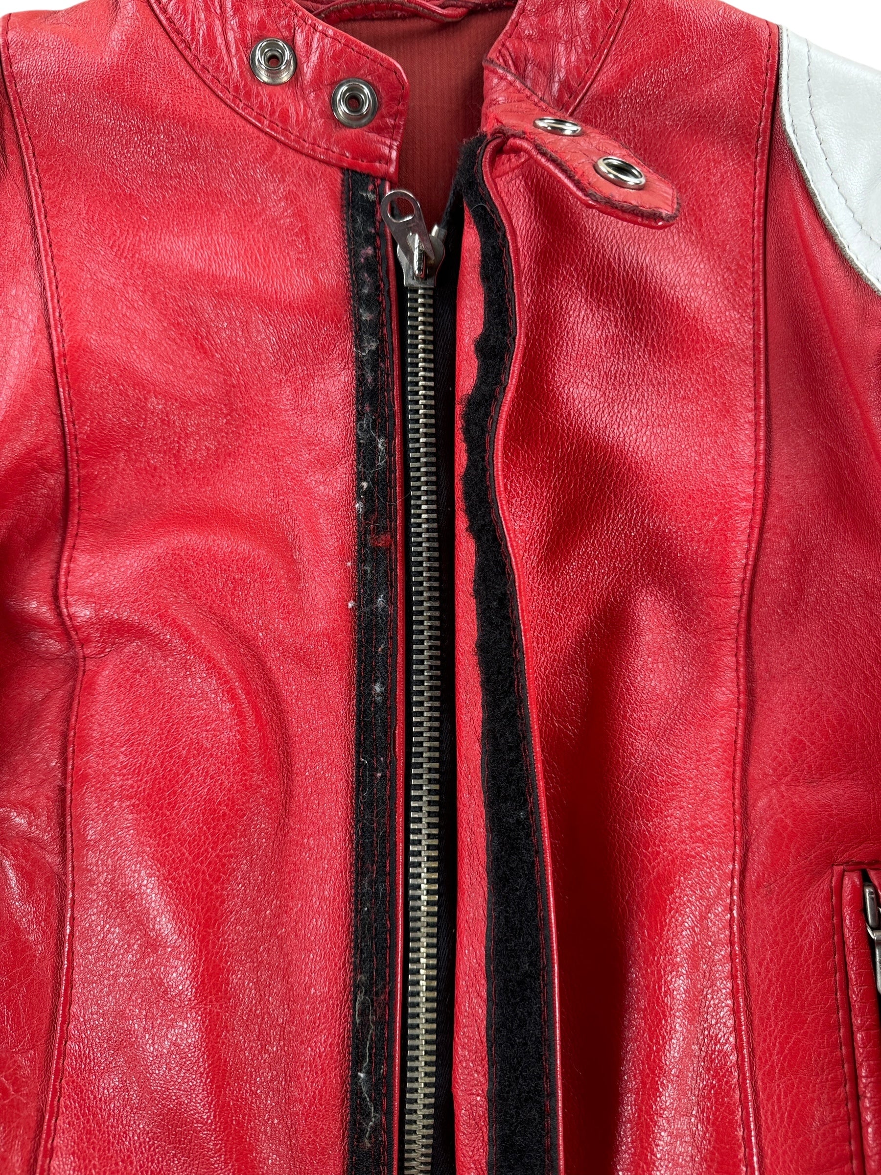 Velcro On Vintage Echtes Leder Red Cafe Racer Jacket SZ S