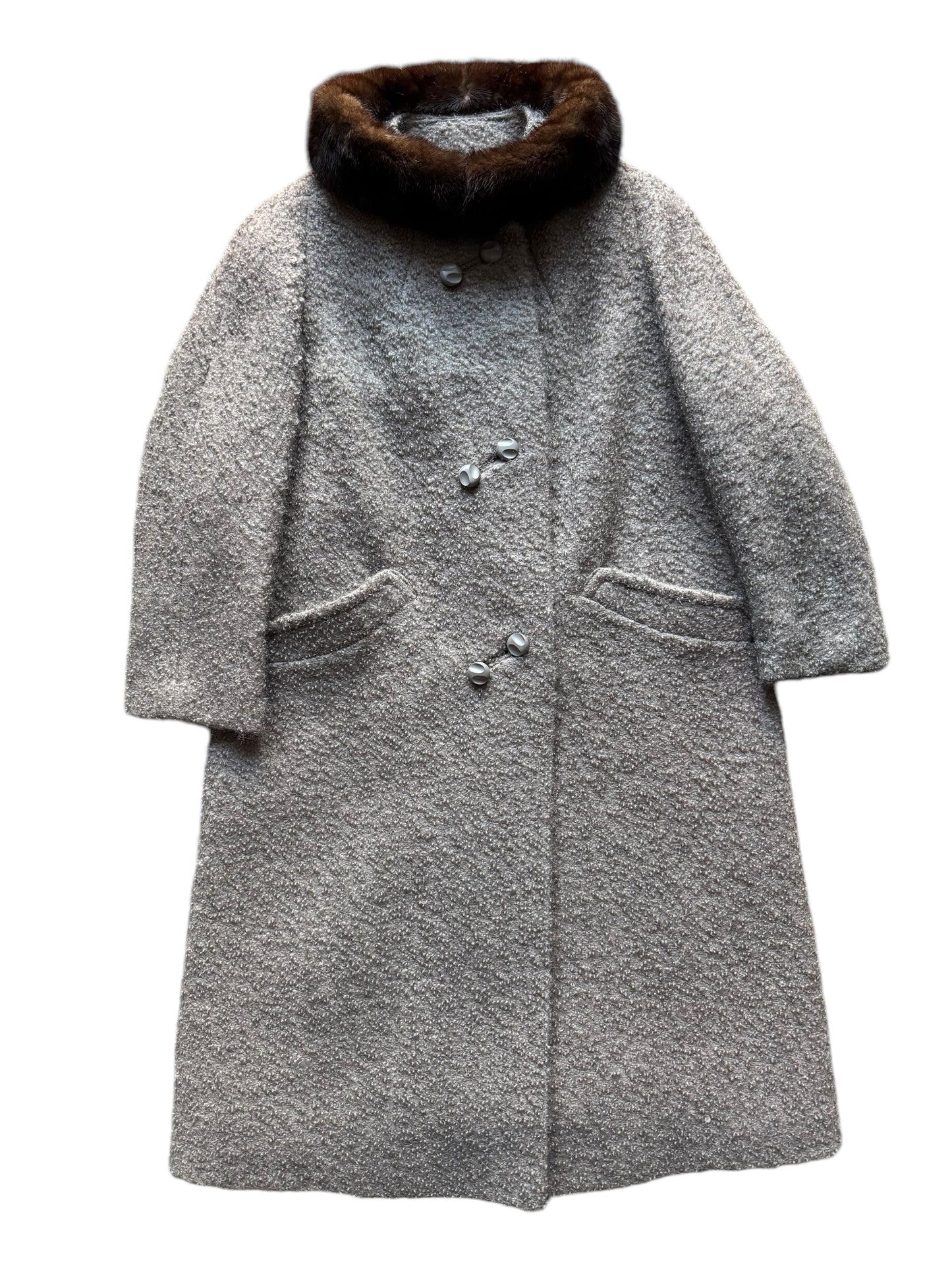 Front view of 1960s Mink Fur Collar Coat L