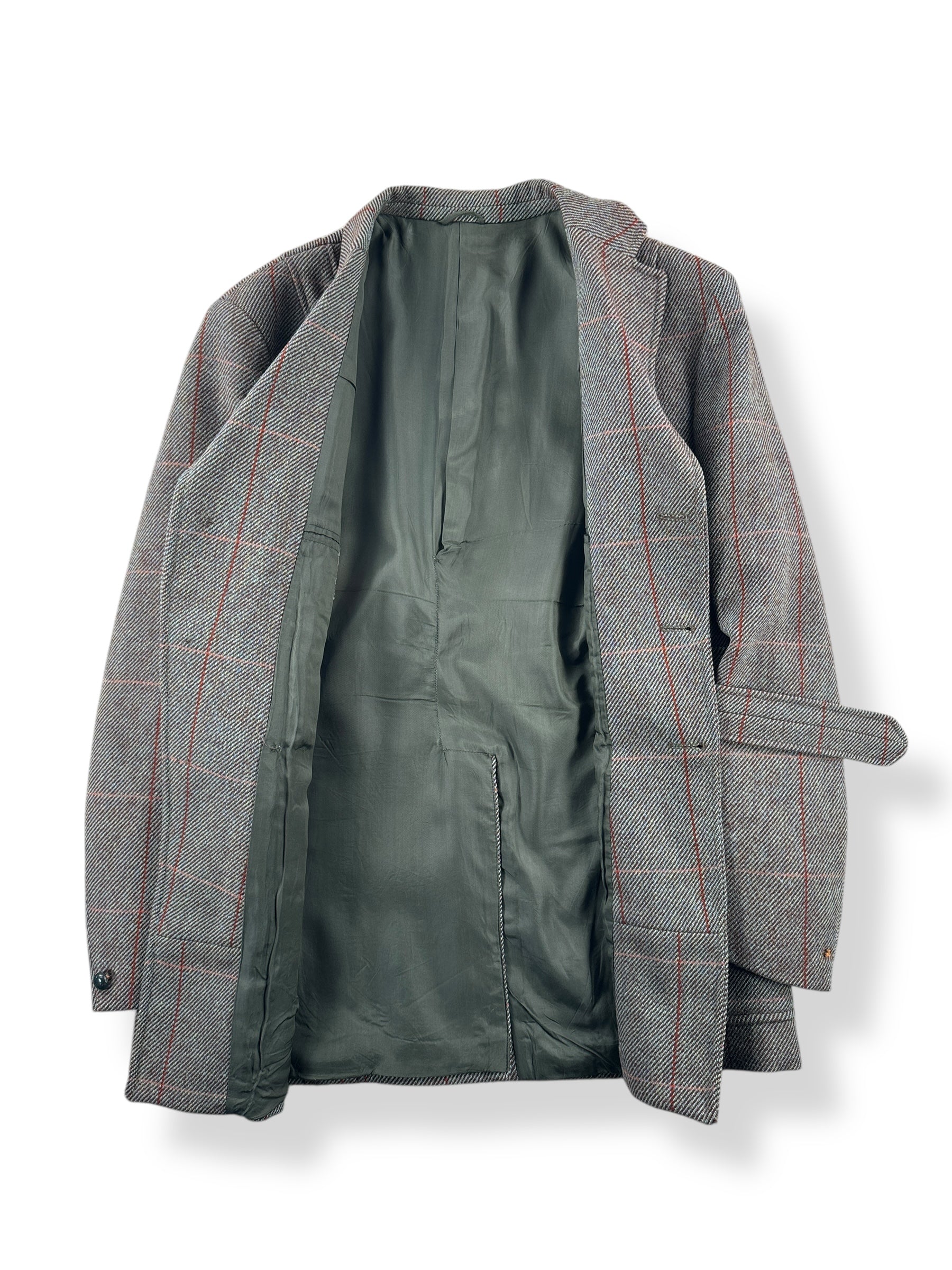 Inside of Vintage P & J Haggart Scottish Woolen Belted Hunting Jacket SZ M