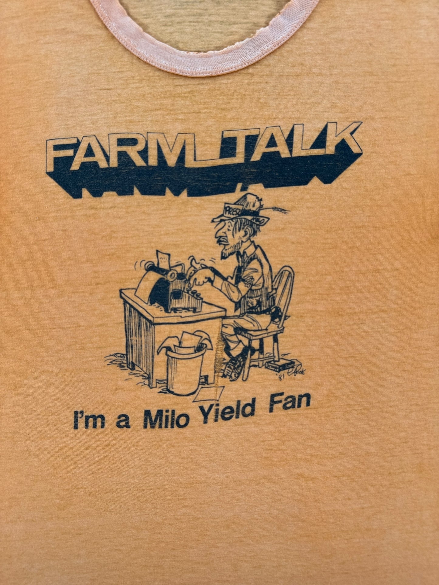 Graphic on Vintage Farming Newspaper Tee SZ S AS IS