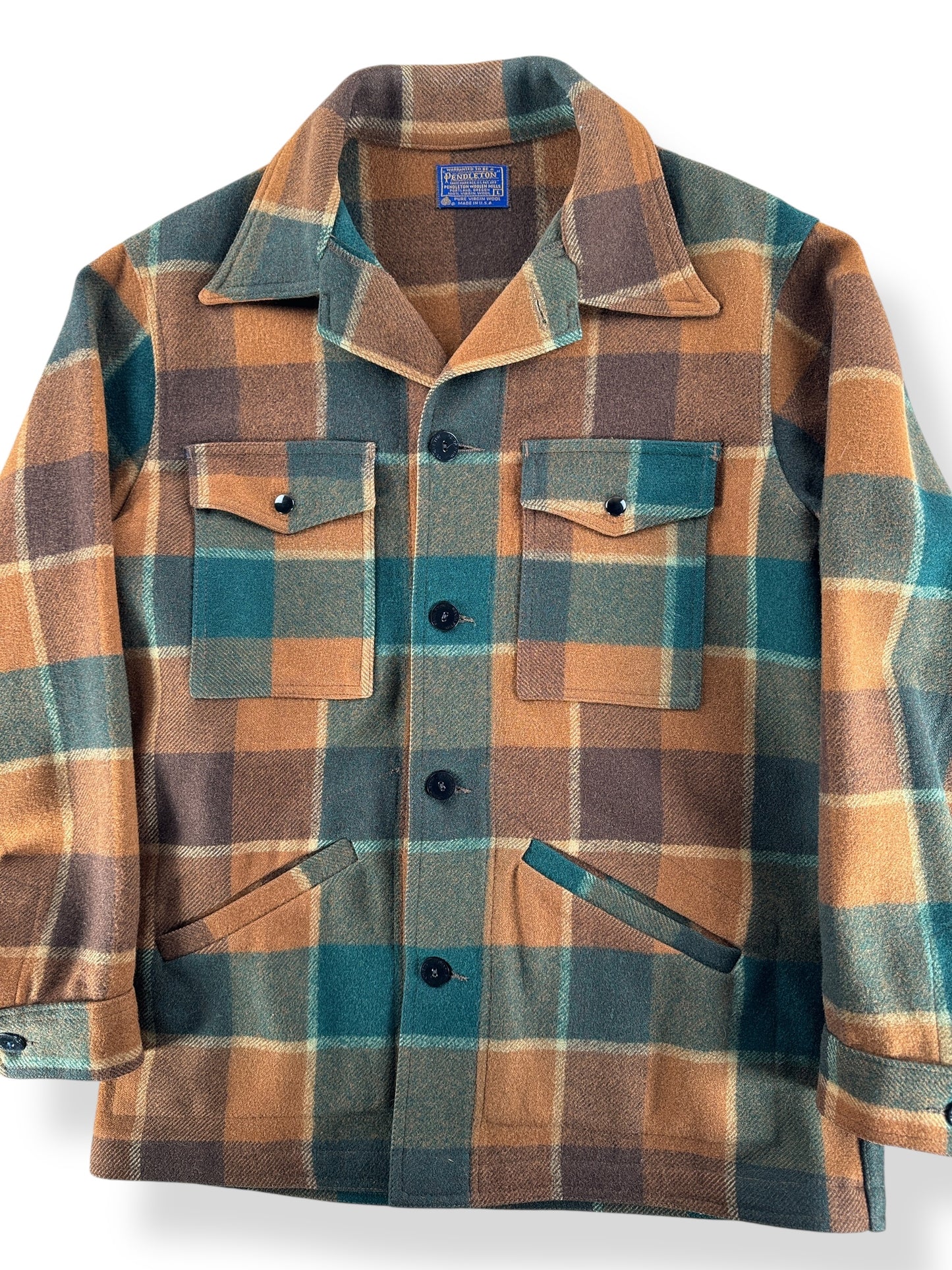 Front Close Up of Vintage Pendleton Brown and Green Jacket SZ L