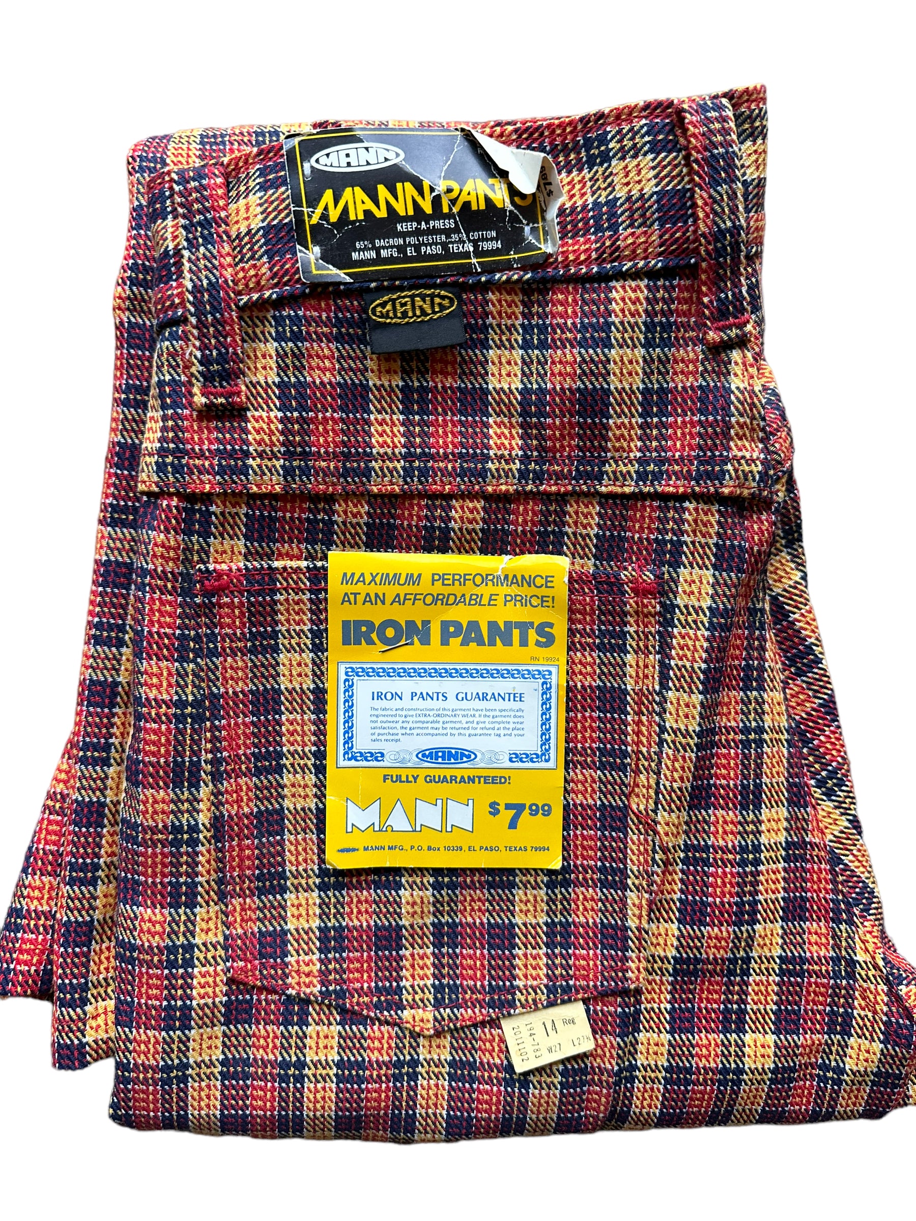 Folded view of Vintage Deadstock Plaid Mann Pants 26x28 | Vintage Deadstock Trousers | Barn Owl Seattle Vintage