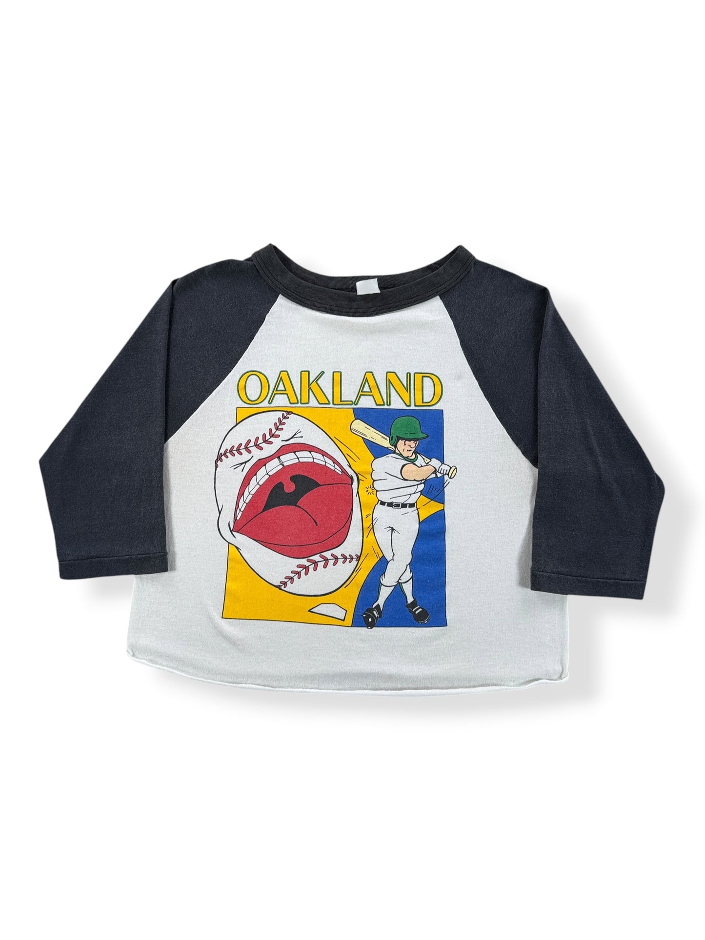 Front of Vintage Oakland Cropped Baseball Tee SZ M