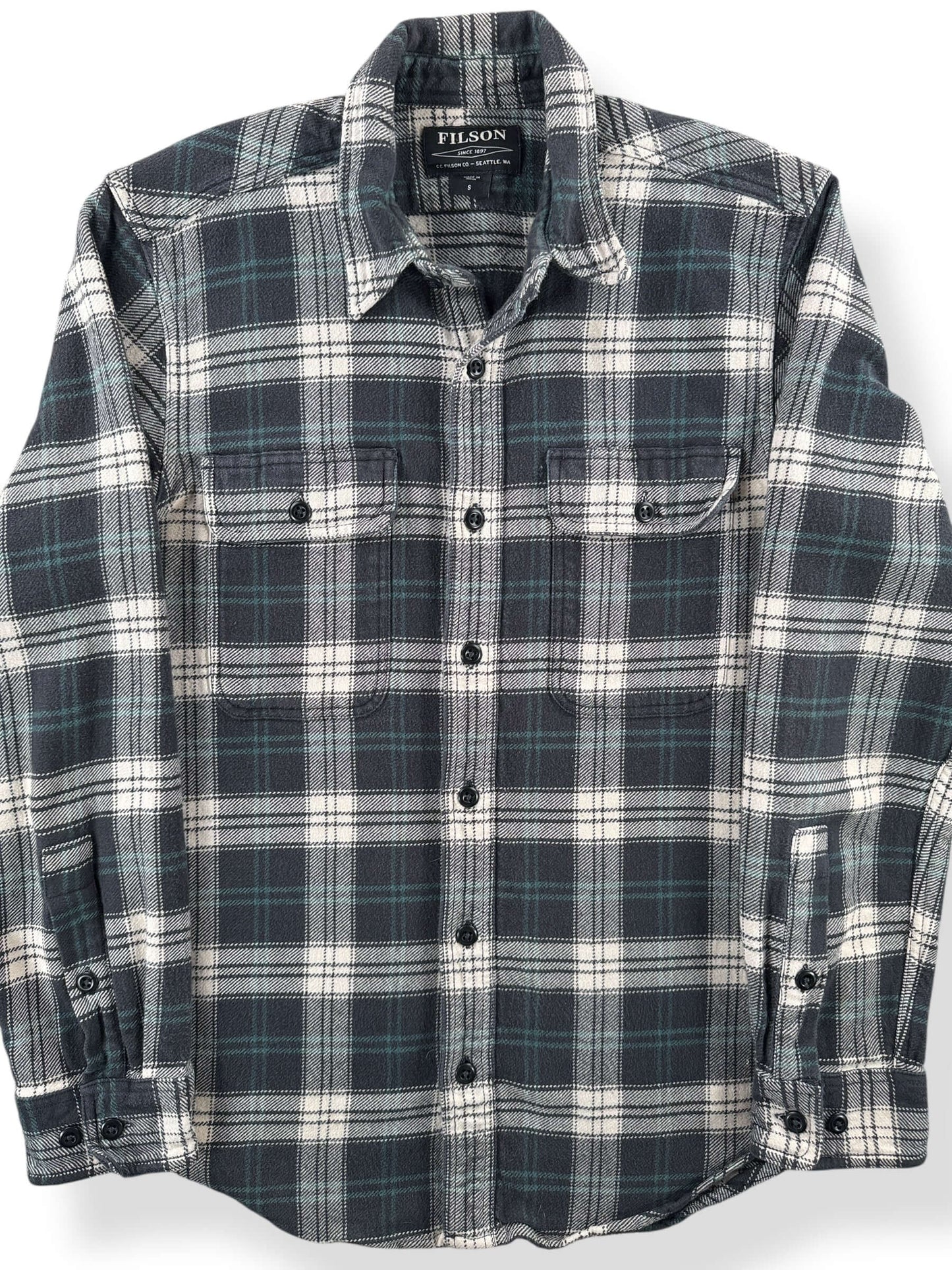 Front Close Up of FIlson Black Team Cream Cotton Flannel SZ S
