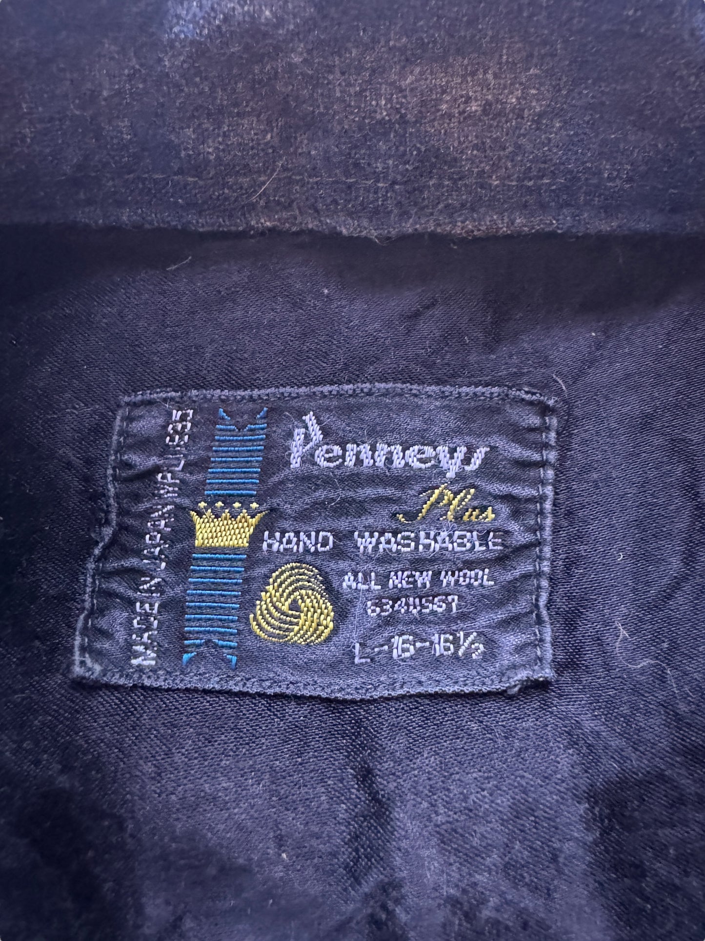 Label on Vintage Penney's Wool Loop Collar SZ L