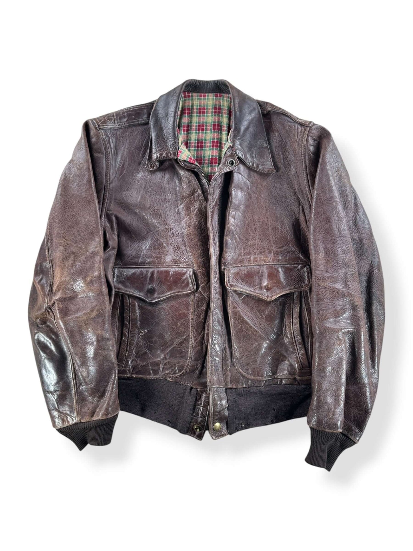 Front of Vintage Flannel Lined A-2 Style Leather Jacket SZ M