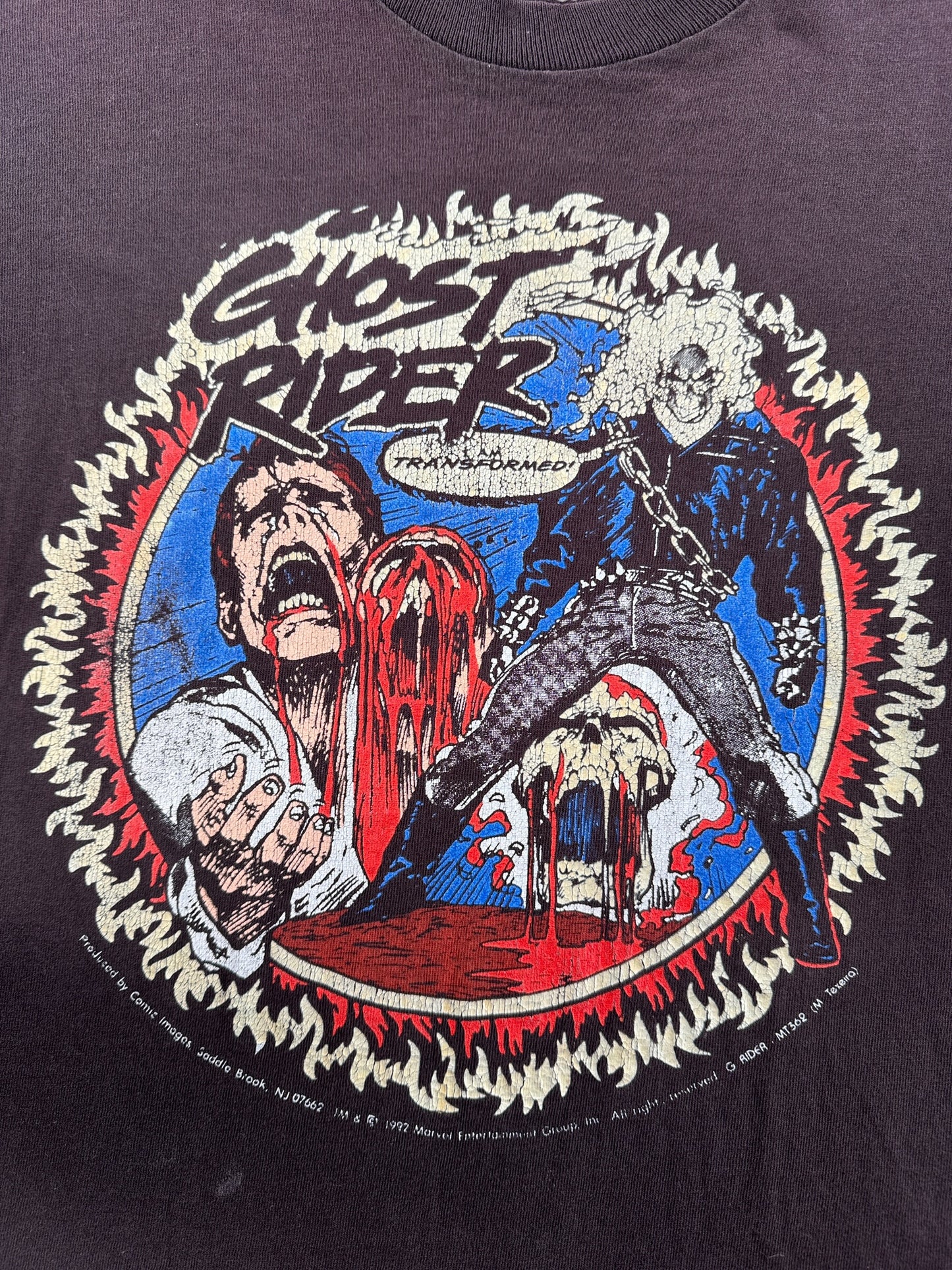Graphic of Vintage 1992 Ghost Rider Glow in the Dark Tee SZ L