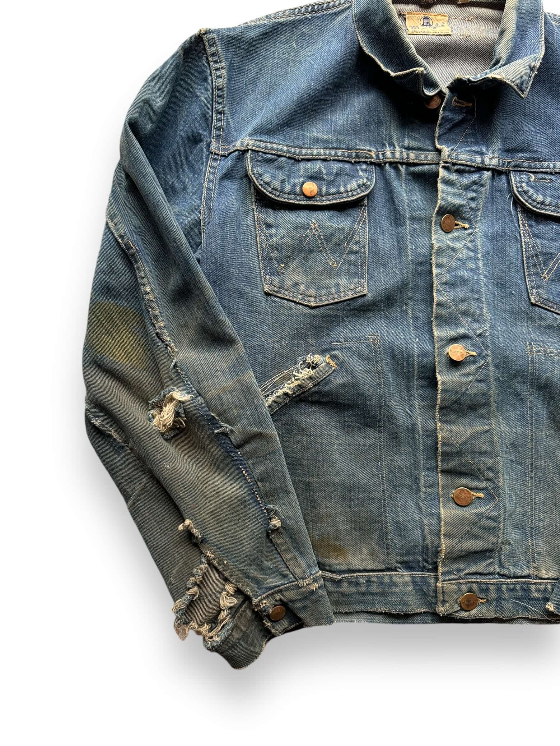 front right of Vintage Distressed Wrangler Blue Bell 124MJ Denim Jacket SZ 42