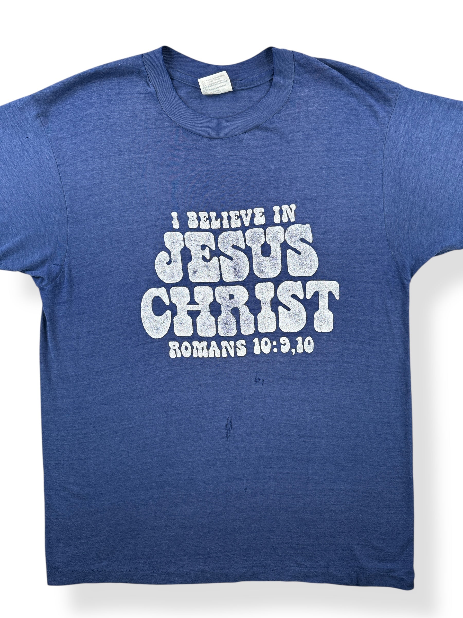 Front Close Up of Vintage I Believe In Jesus Christ Tee SZ M