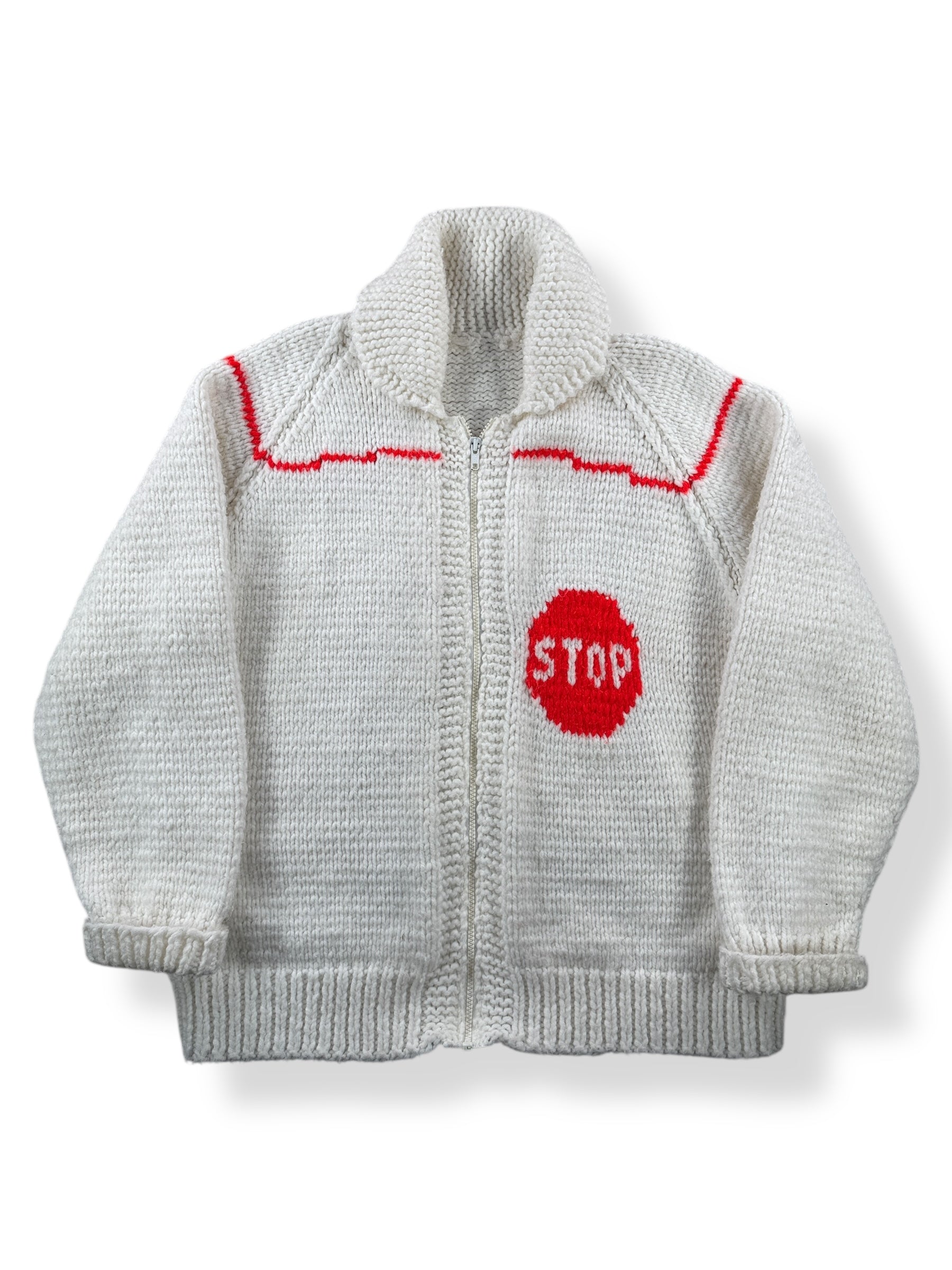 Front of Vintage School Bus Cowichan Style Sweater SZ L