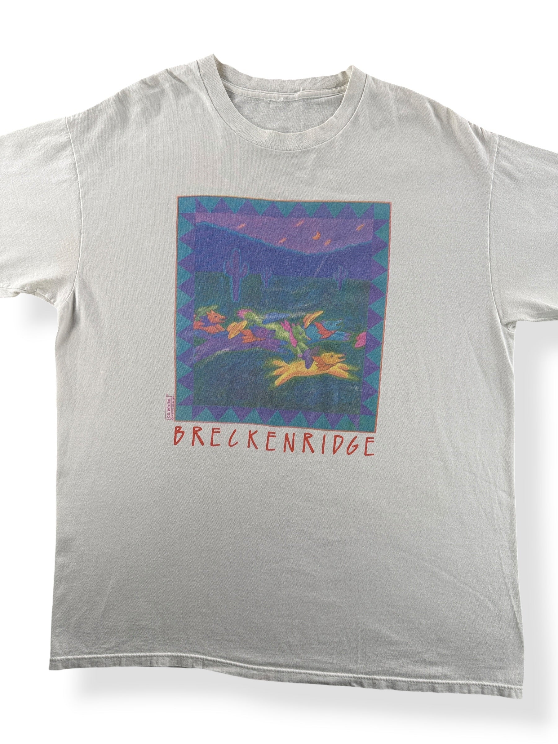 Front Close Up of Vintage Breckenridge Rainbow Dogs Tee SZ XL