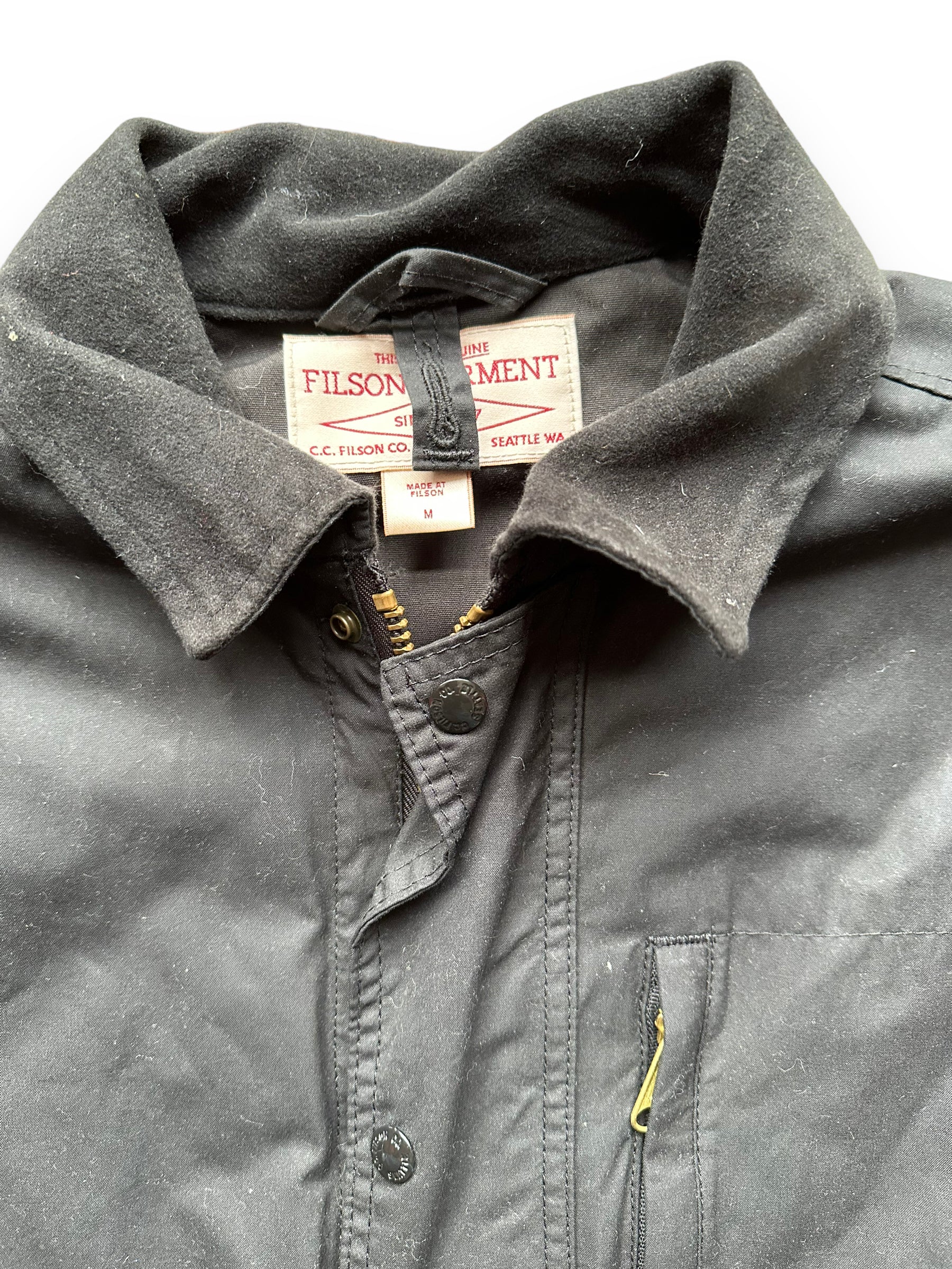 Tag View of Filson Weekender Jacket SZ M |  Barn Owl Vintage Goods | Vintage Filson Workwear Seattle