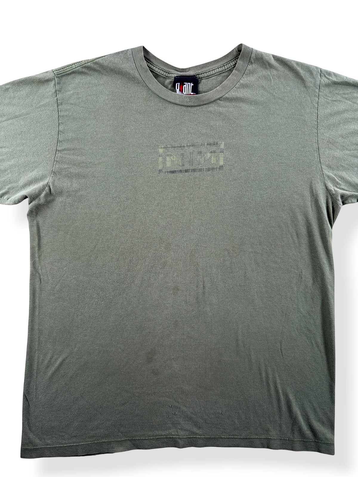 front close up of Vintage Nine Inch Nails Giant Tag Tee SZ M