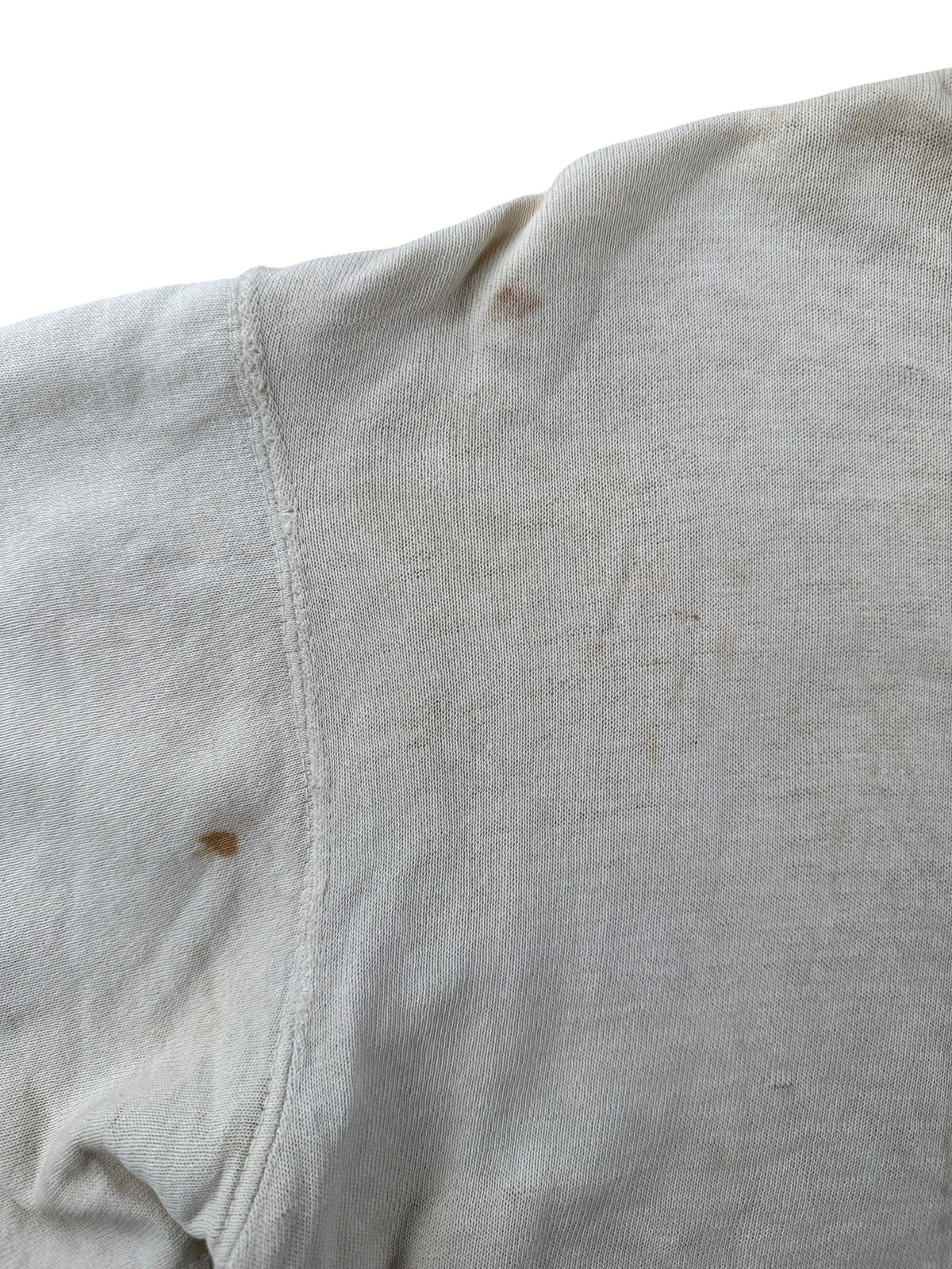 Small stains on back shoulder of Vintage Thrashed 1940s Quarterzip Sweatshirt SZ L