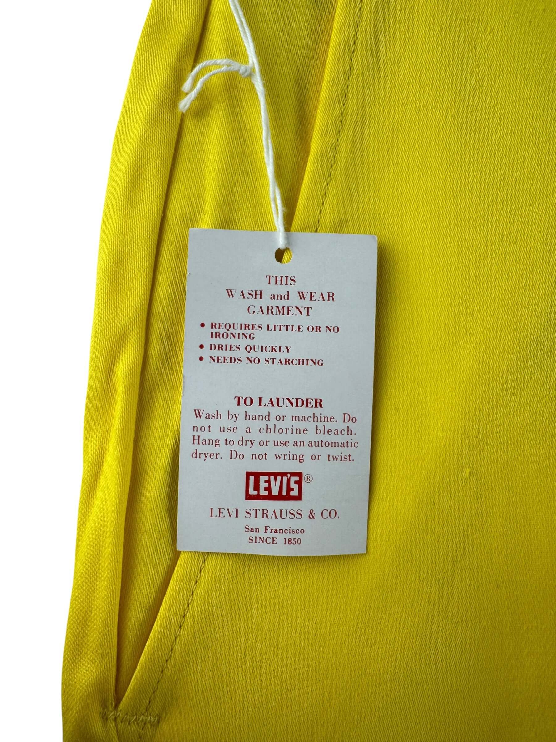 NOS Tag on Vintage NOS Yellow Levi's Wash and Wear Spikes Trousers W31