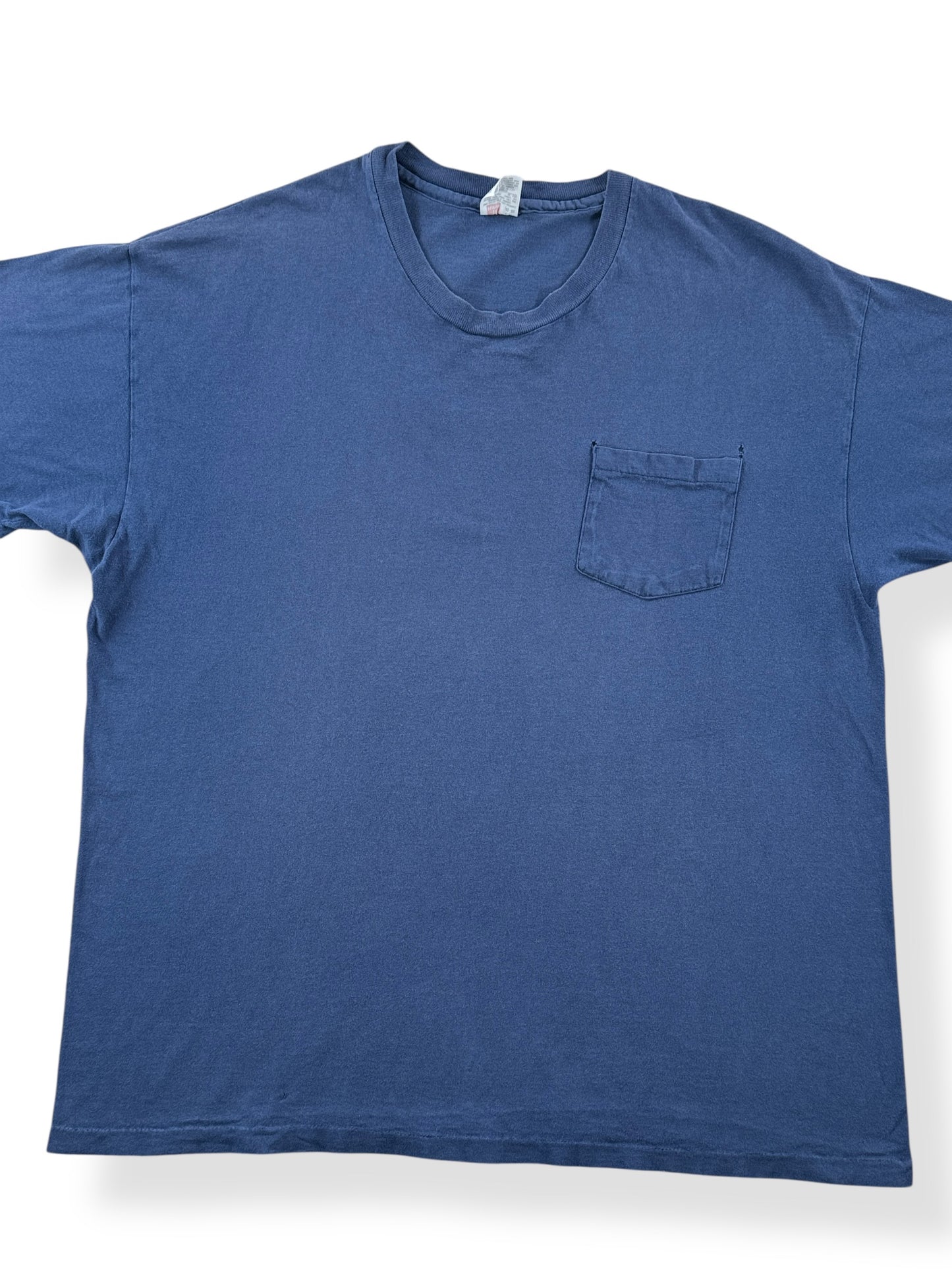 Front Close Up of Vintage Hanes Fader Navy Blue Pocket Tee SZ XL