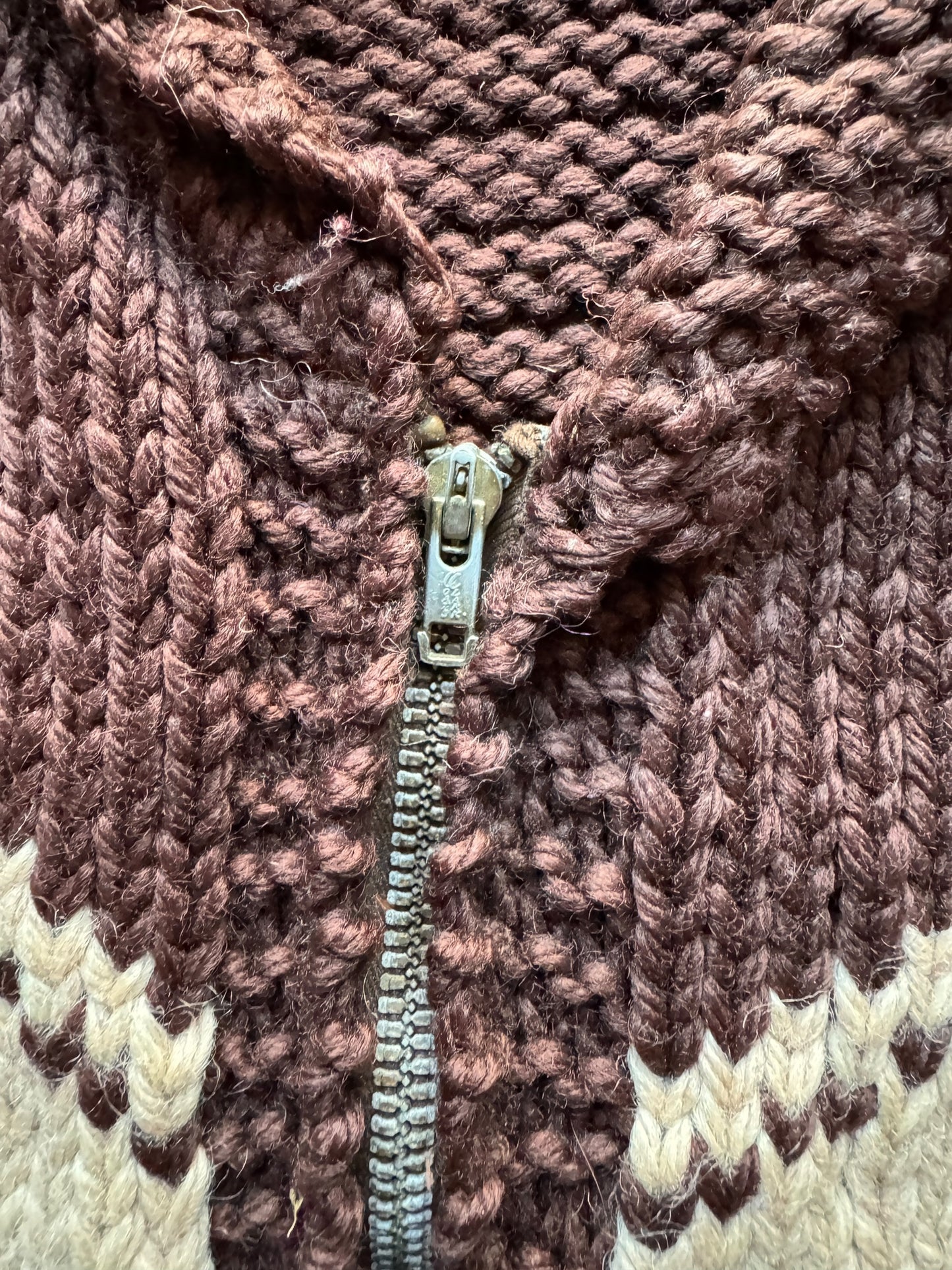 Zipper Pull on Vintage Horse Themed Cowichan Style Sweater SZ L