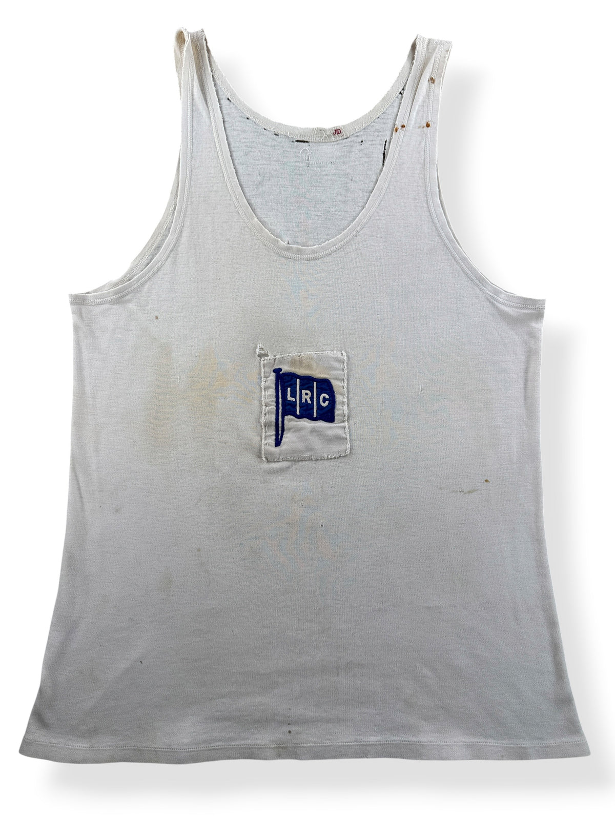 Close-up of Vintage 40s Distressed Rowing Tank Top SZ M