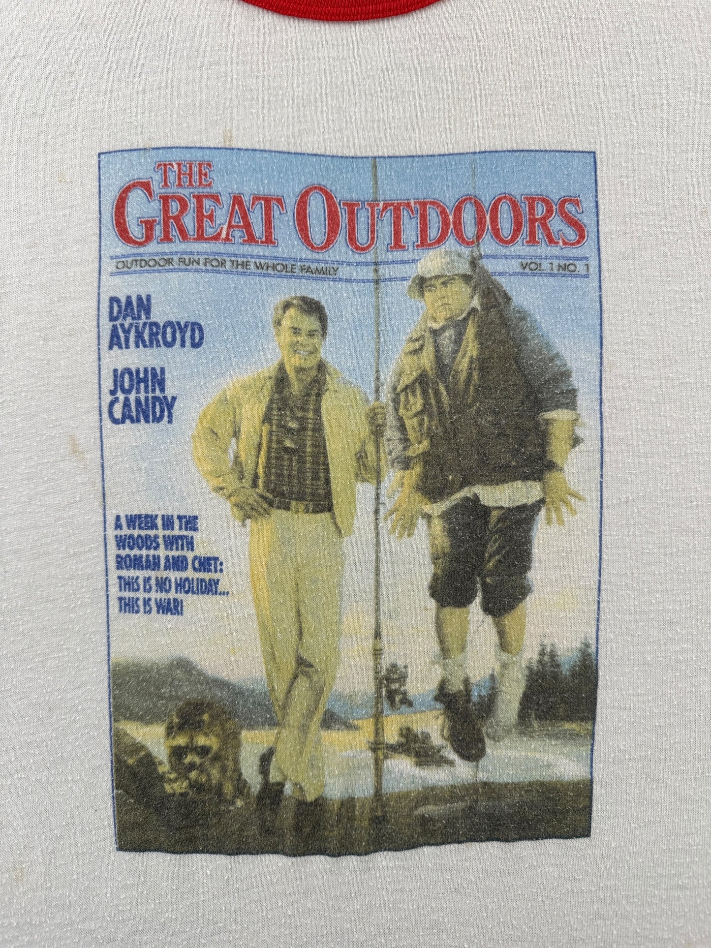 Label on Vintage John Candy Great Outdoors Movie Ringer Tee SZ XL (Fits L)