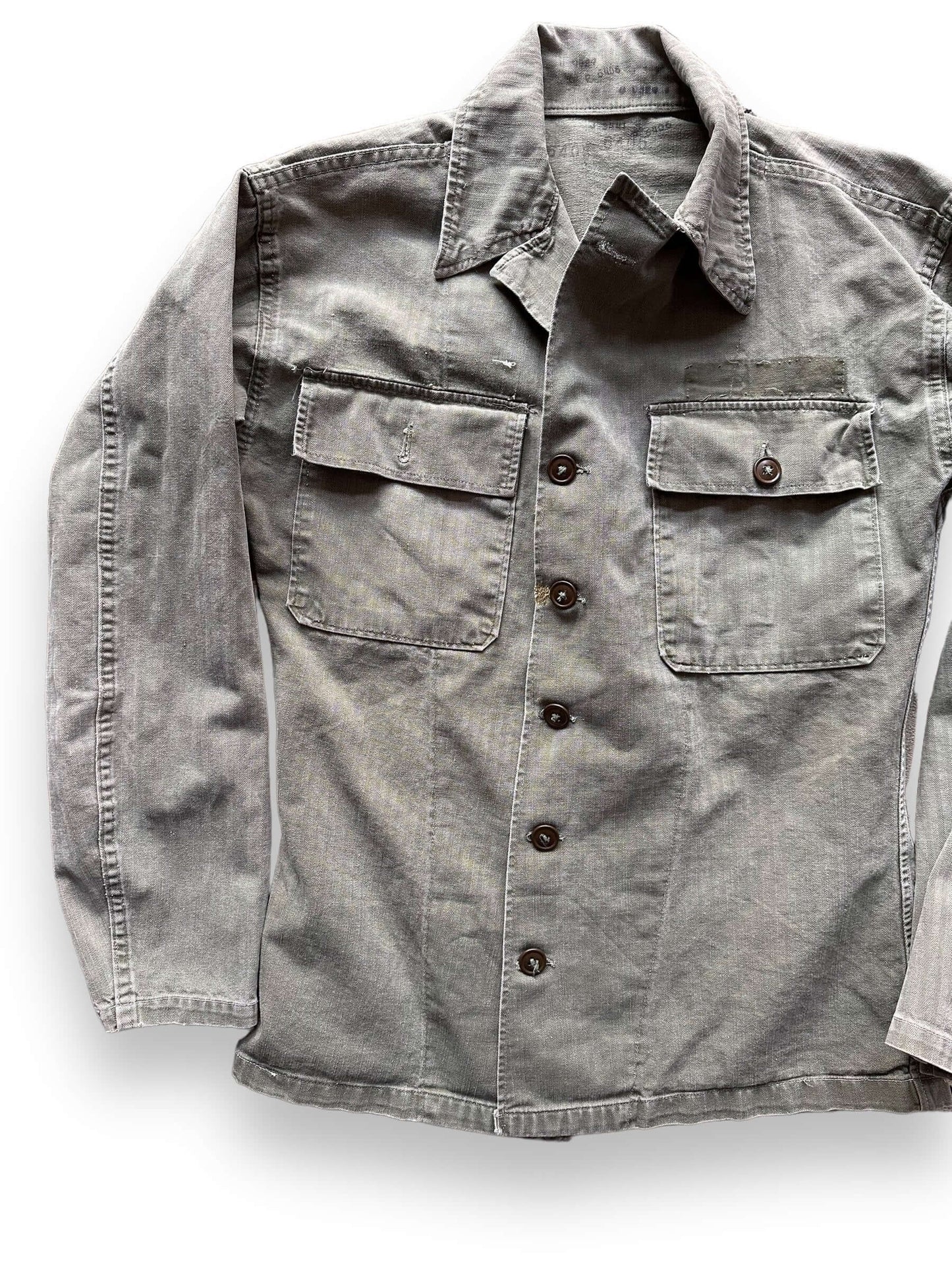 Front Right View of Vintage HBT Jacket Top SZ M | Herringbone Twill Jacket