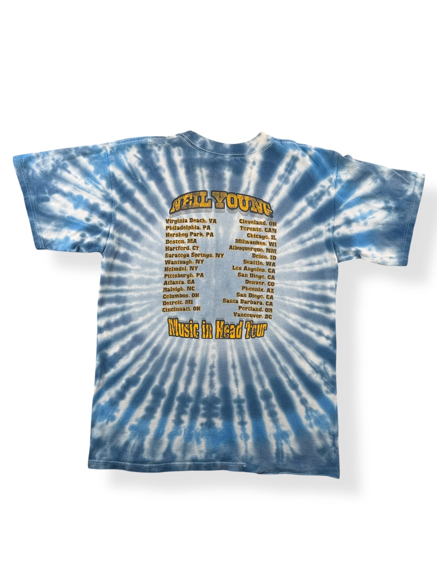 Back of Vintage 2000 Neil Young Music in Head Tour Tie Dye Tee SZ L (Fits M)