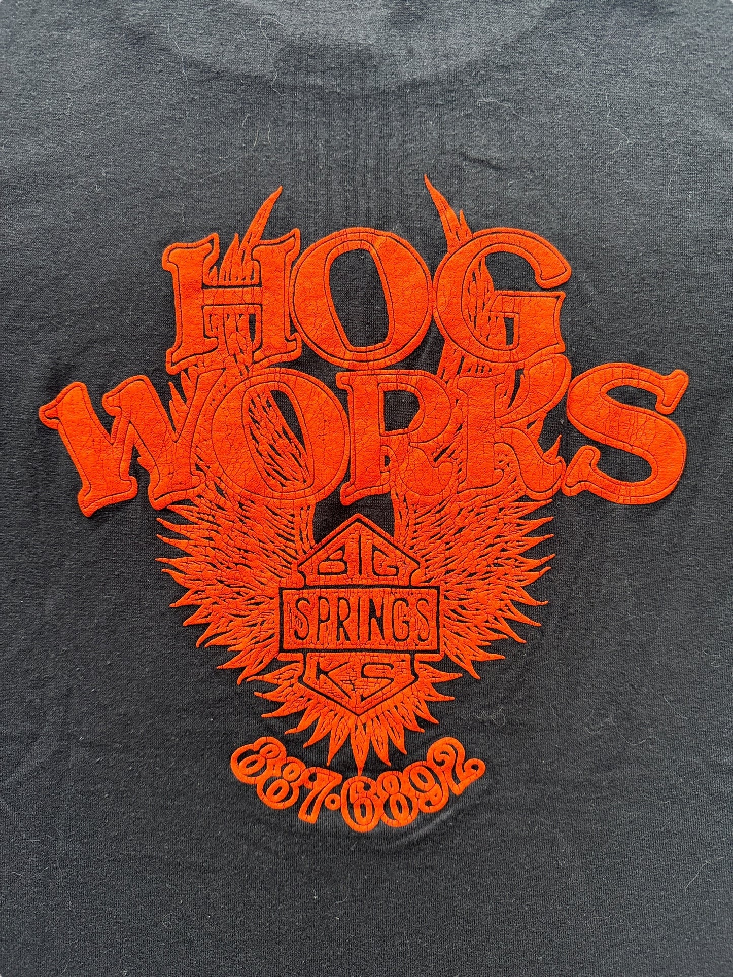 Back Graphic on Vintage Hog Works Big Spring KS Harley Tee SZ M