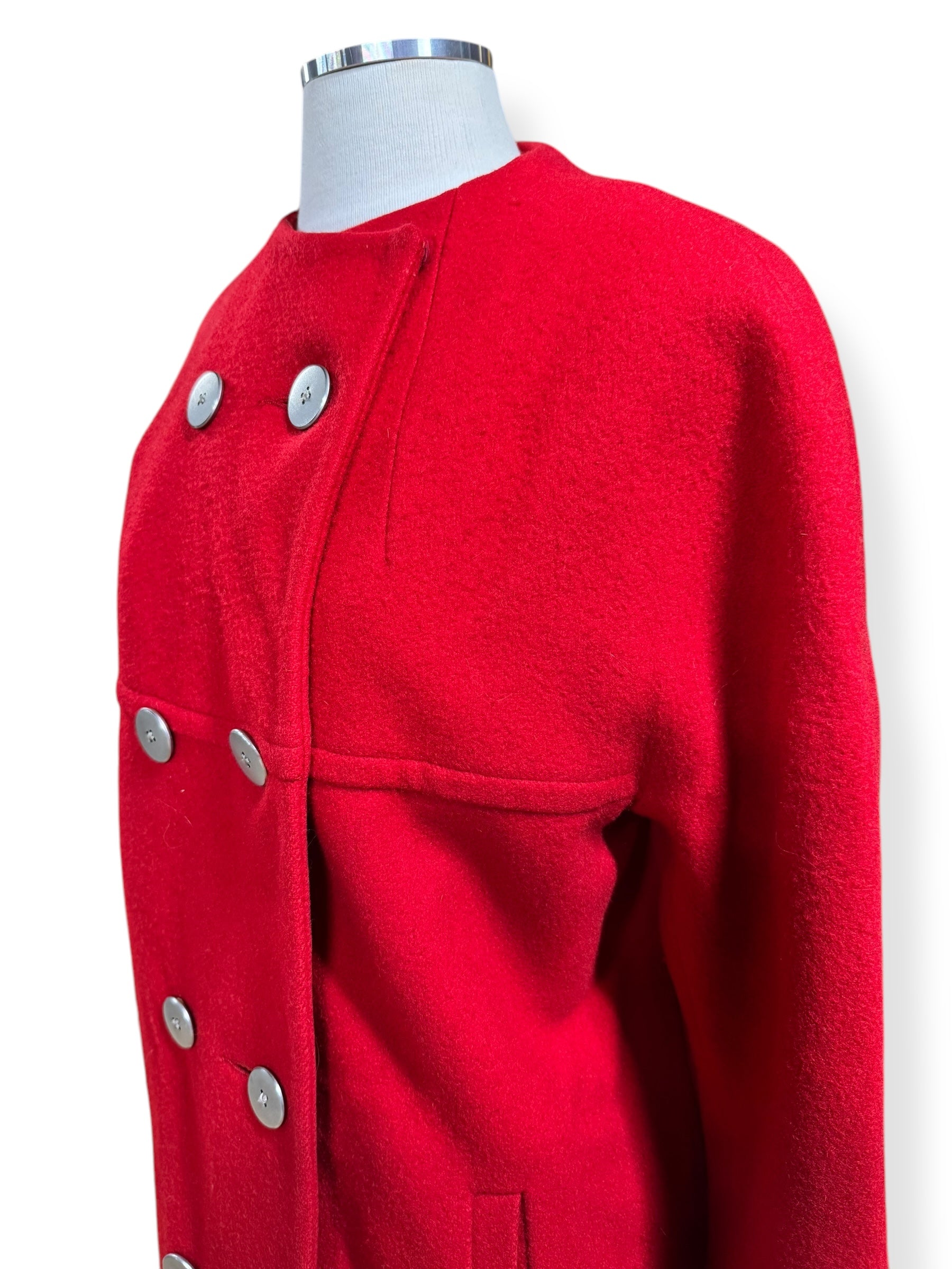 Side view of 1960s Red Wool Lined Coat L