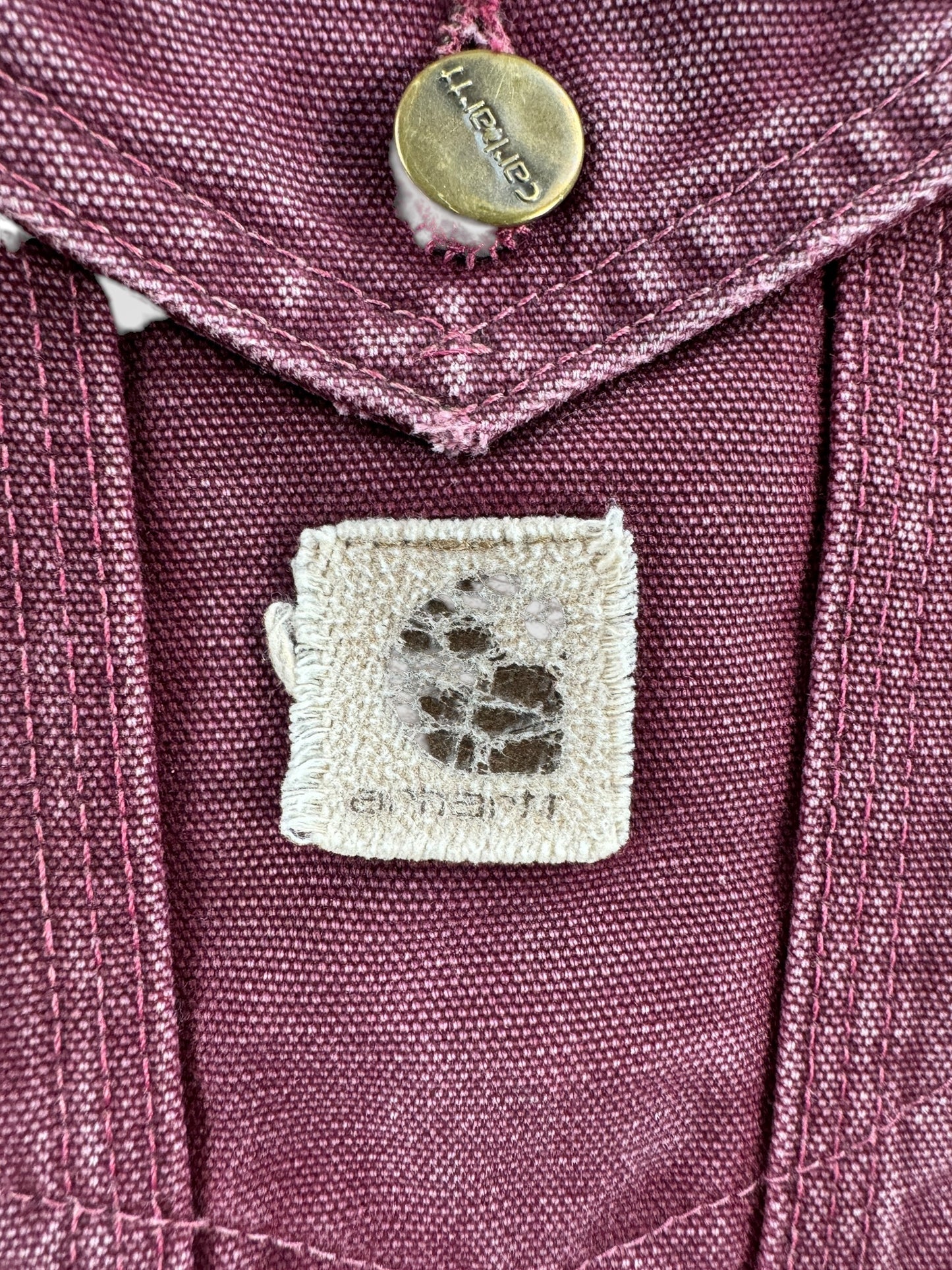 Label on Vintage Distressed Wine Color Carhartt Trucker Jacket SZ XL