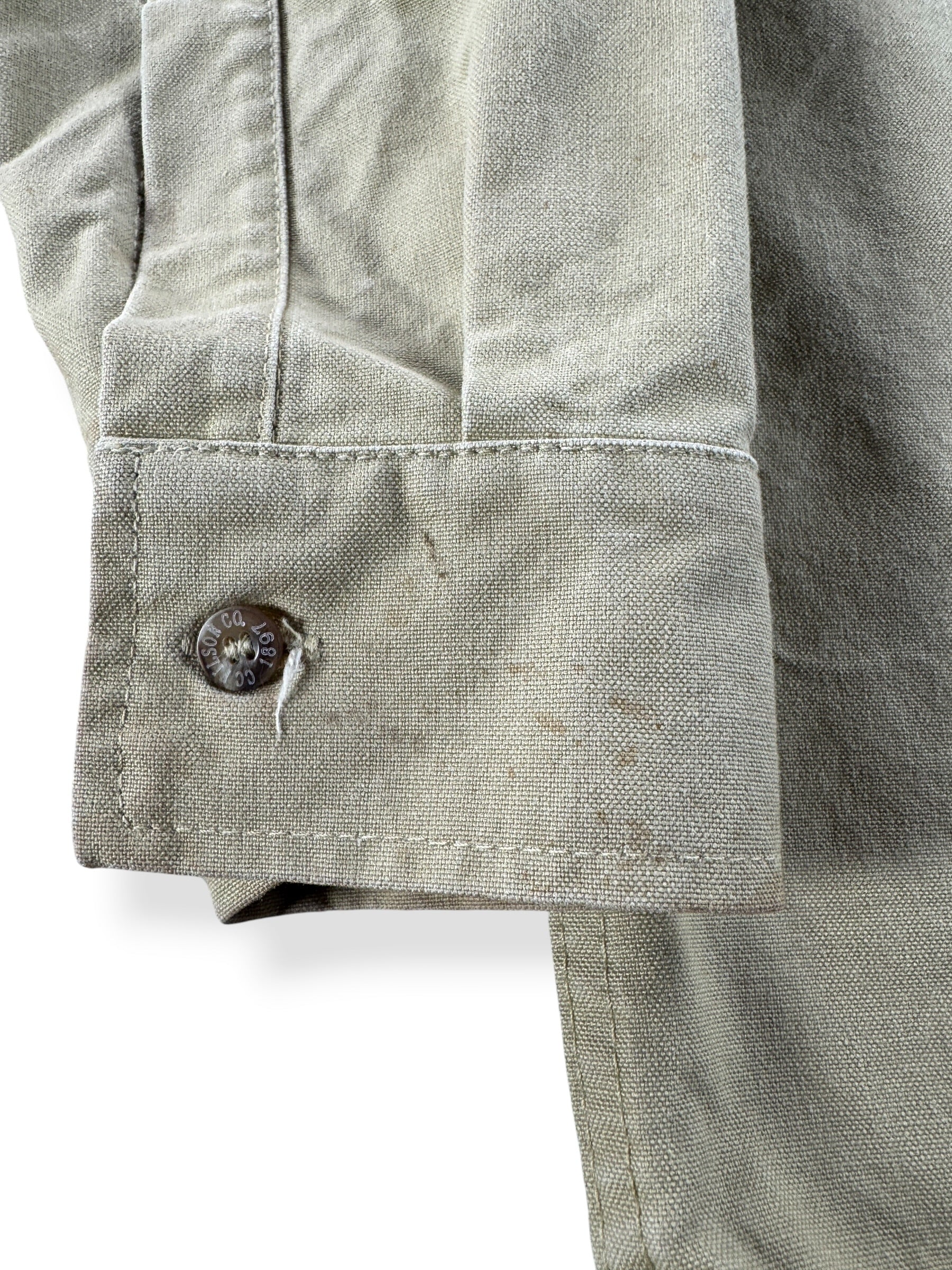 Wear on Vintage Filson Khaki Dry Tin Shirt SZ S