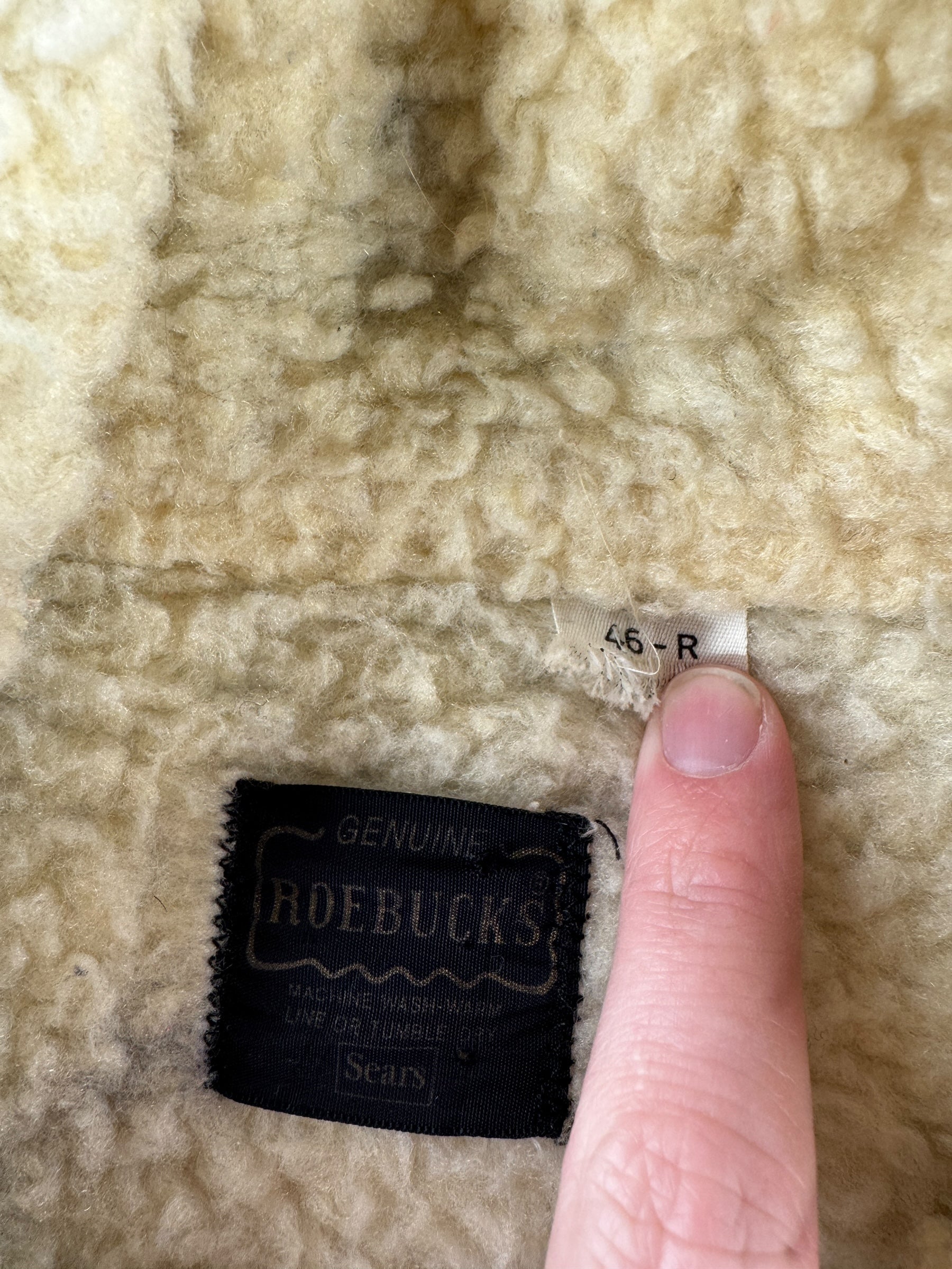Tag on Vintage Roebucks Raw Denim Shearling Jacket SZ 46 XL
