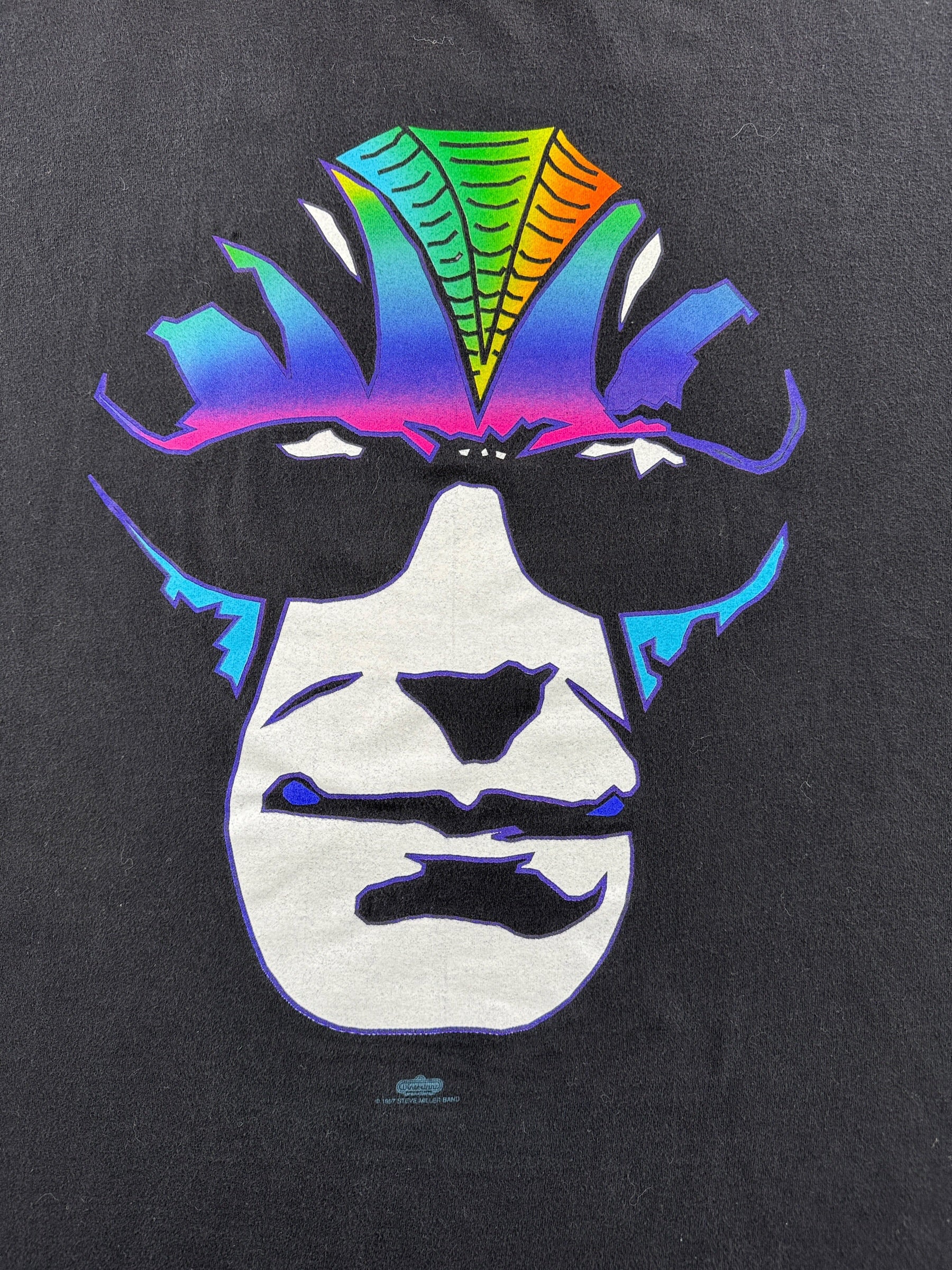 Close up of front graphic on Vintage Steve Miller Band Jokers Ball Tee