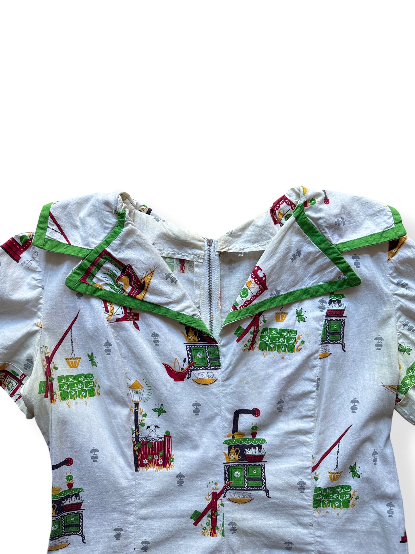 Collar on Vintage Novelty Print Cotton Dress SZ L - AS IS