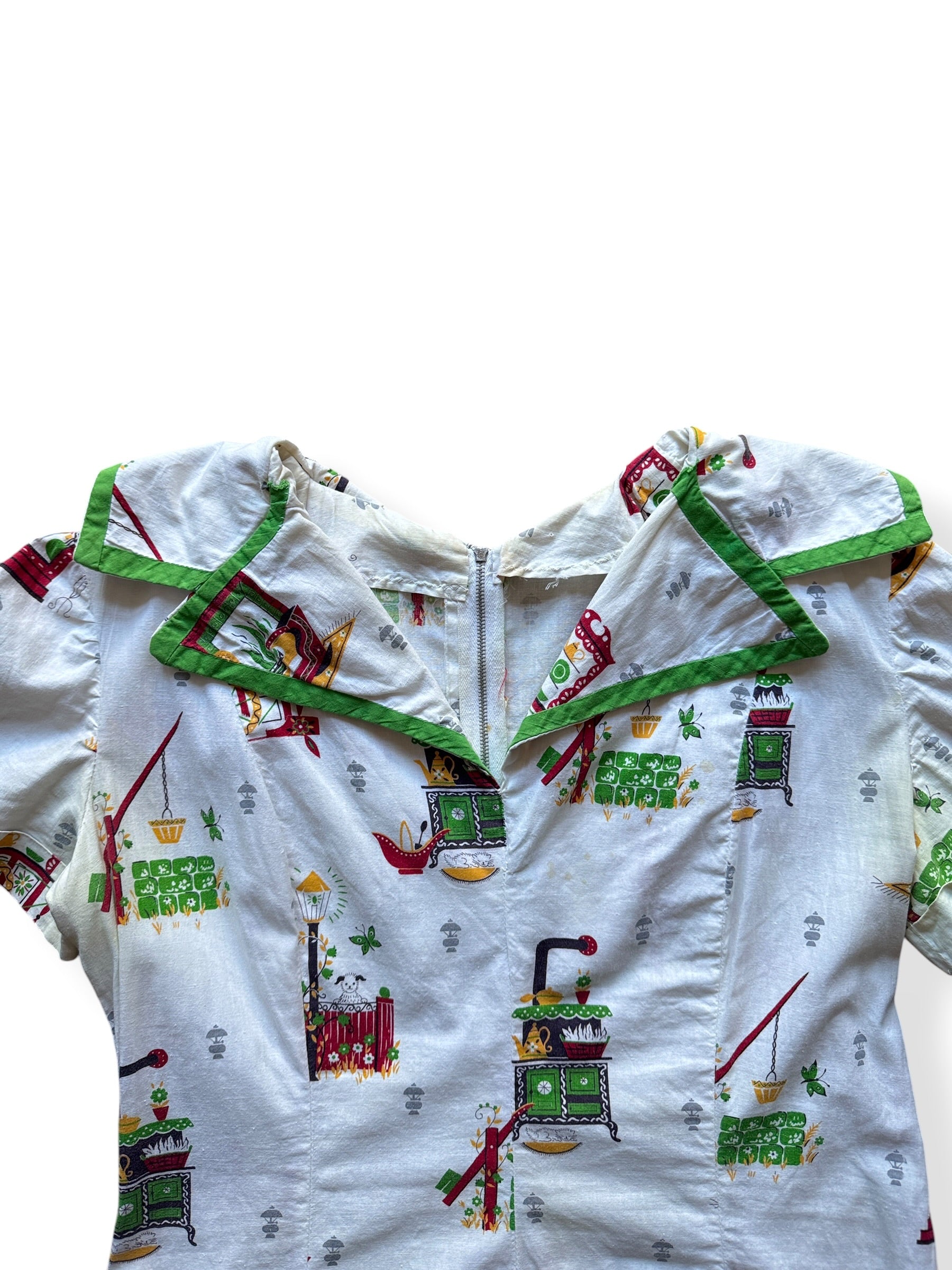 Collar on Vintage Novelty Print Cotton Dress SZ L - AS IS