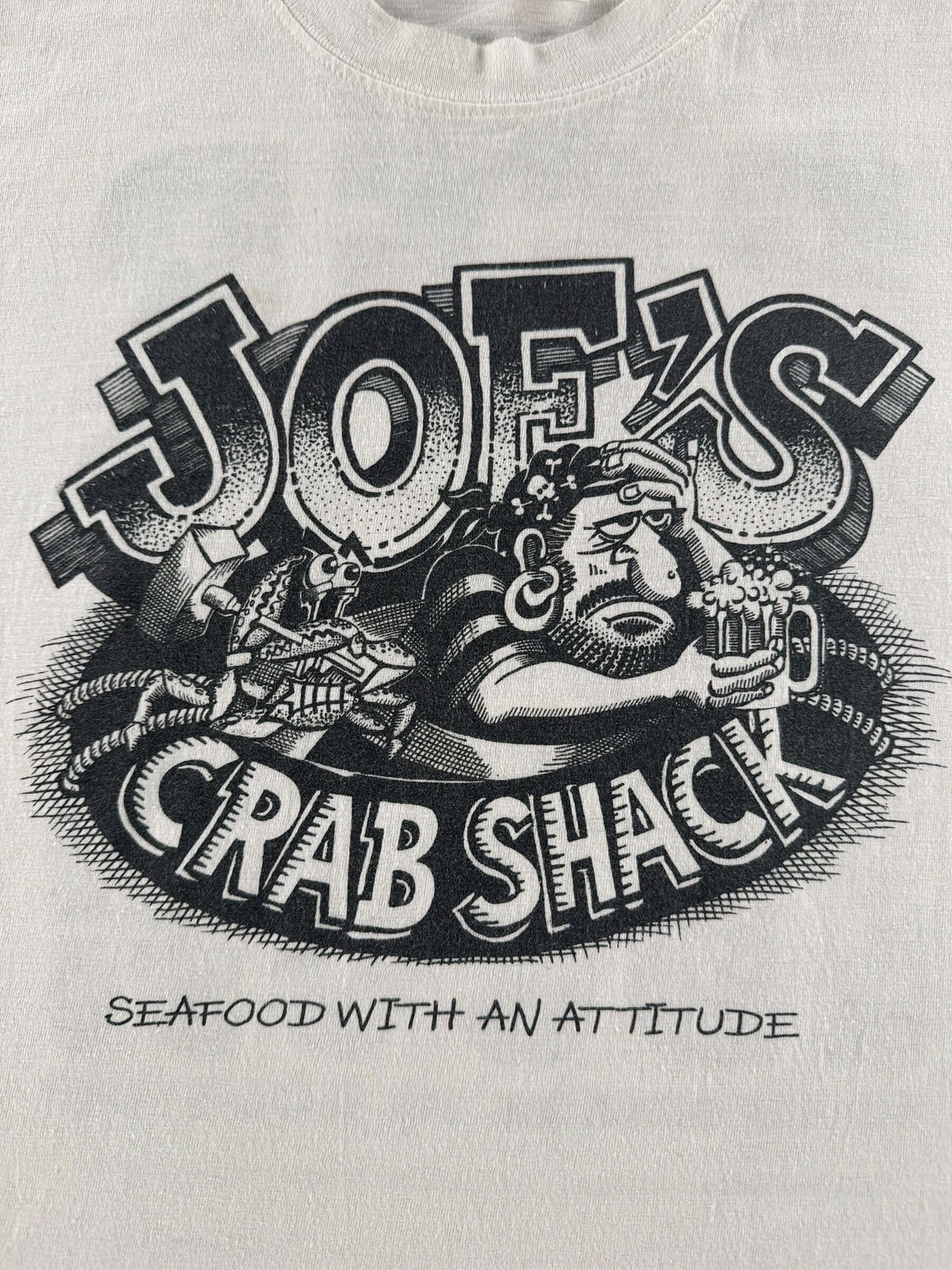 Graphic of Vintage Joe's Crab Shack Beer Babes and Bugs Tee SZ XL (Fits M/L)