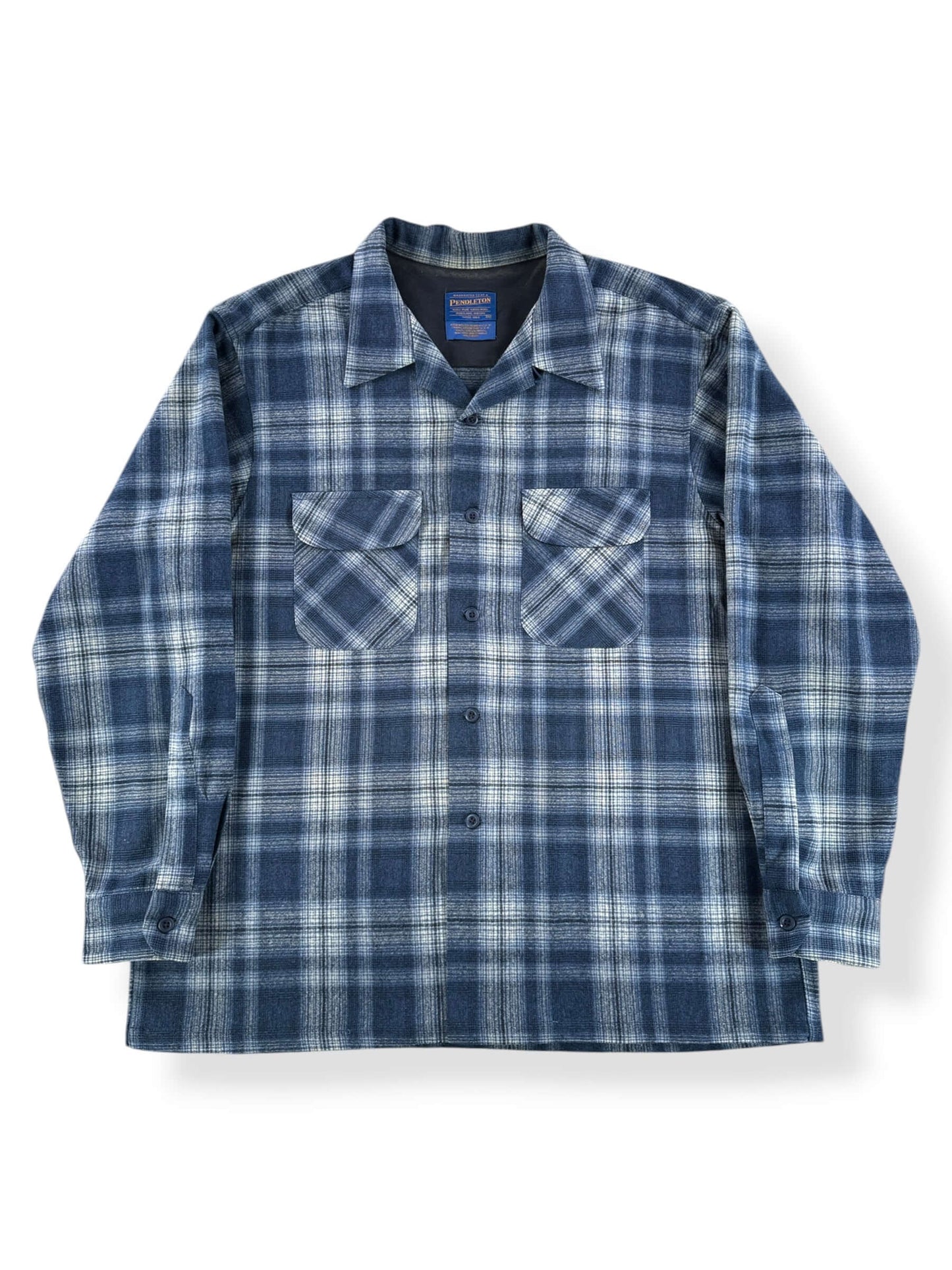 Front of Vintage Pendleton Navy & White Board Shirt SZ XL