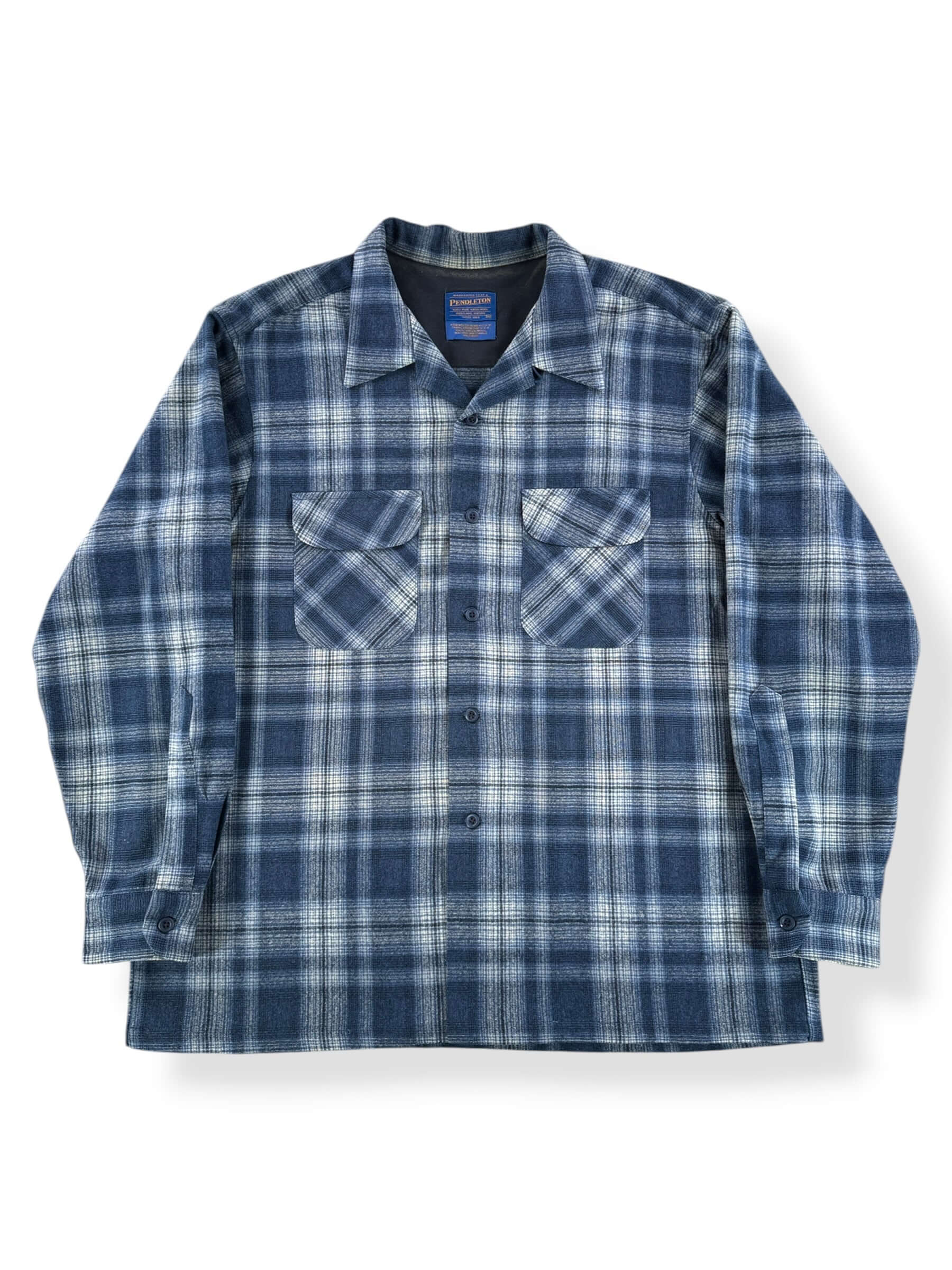Front of Vintage Pendleton Navy & White Board Shirt SZ XL