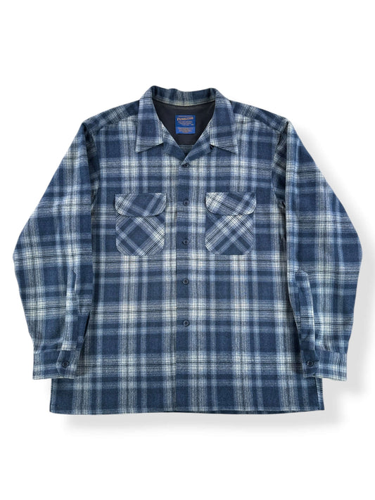 Front of Vintage Pendleton Navy & White Board Shirt SZ XL