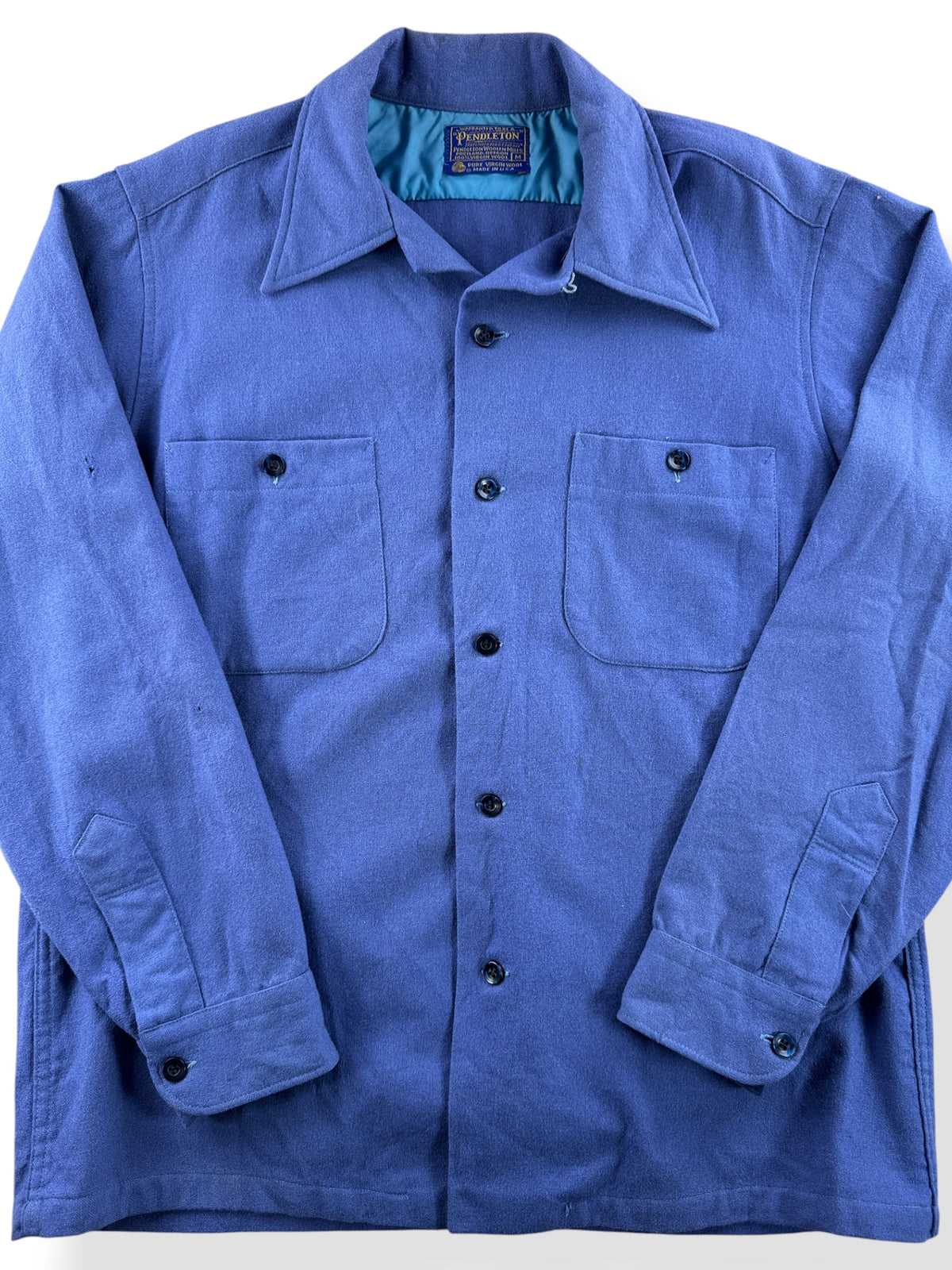 Close-up of Vintage Blue Pendleton Wool Flannel SZ M