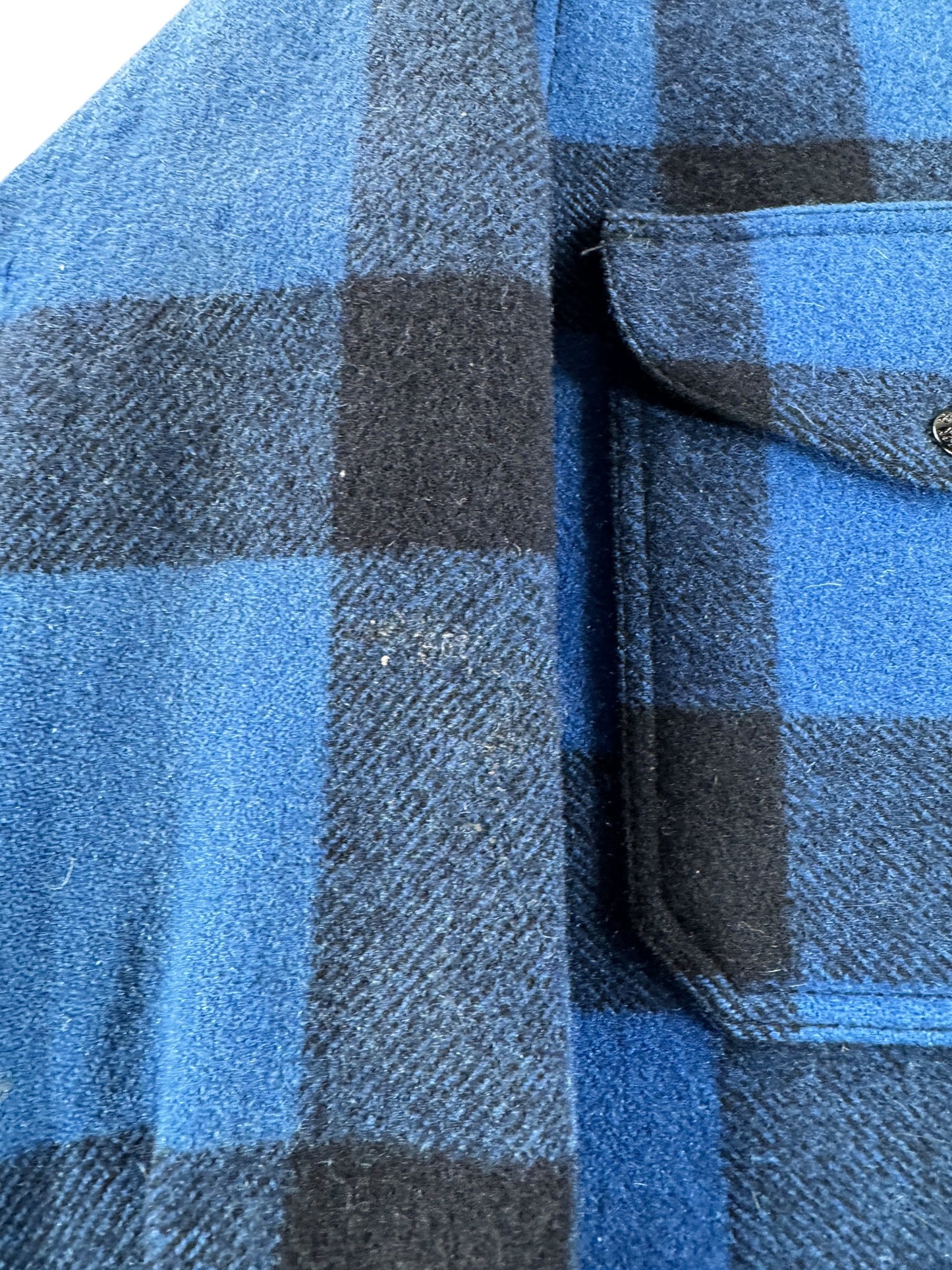 Staining on Vintage Cobalt Blue Filson Hunting Mackinaw Jacket SZ L