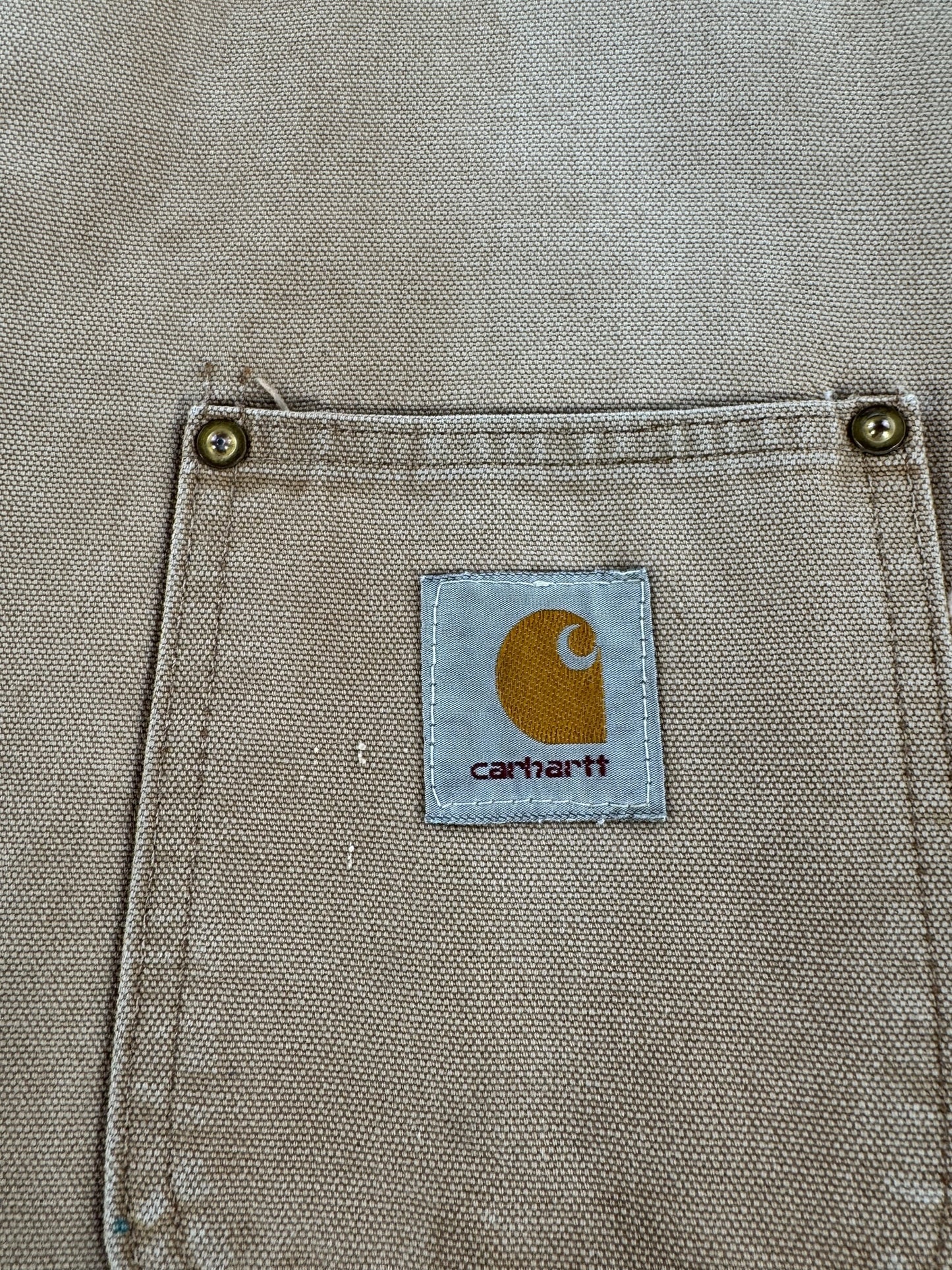 Label on Vintage Distressed Carhartt Chore Coat SZ XXL