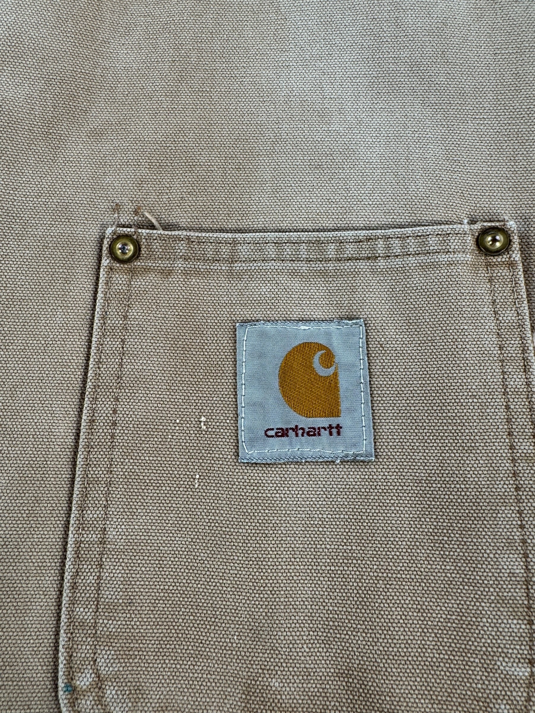 Label on Vintage Distressed Carhartt Chore Coat SZ XXL